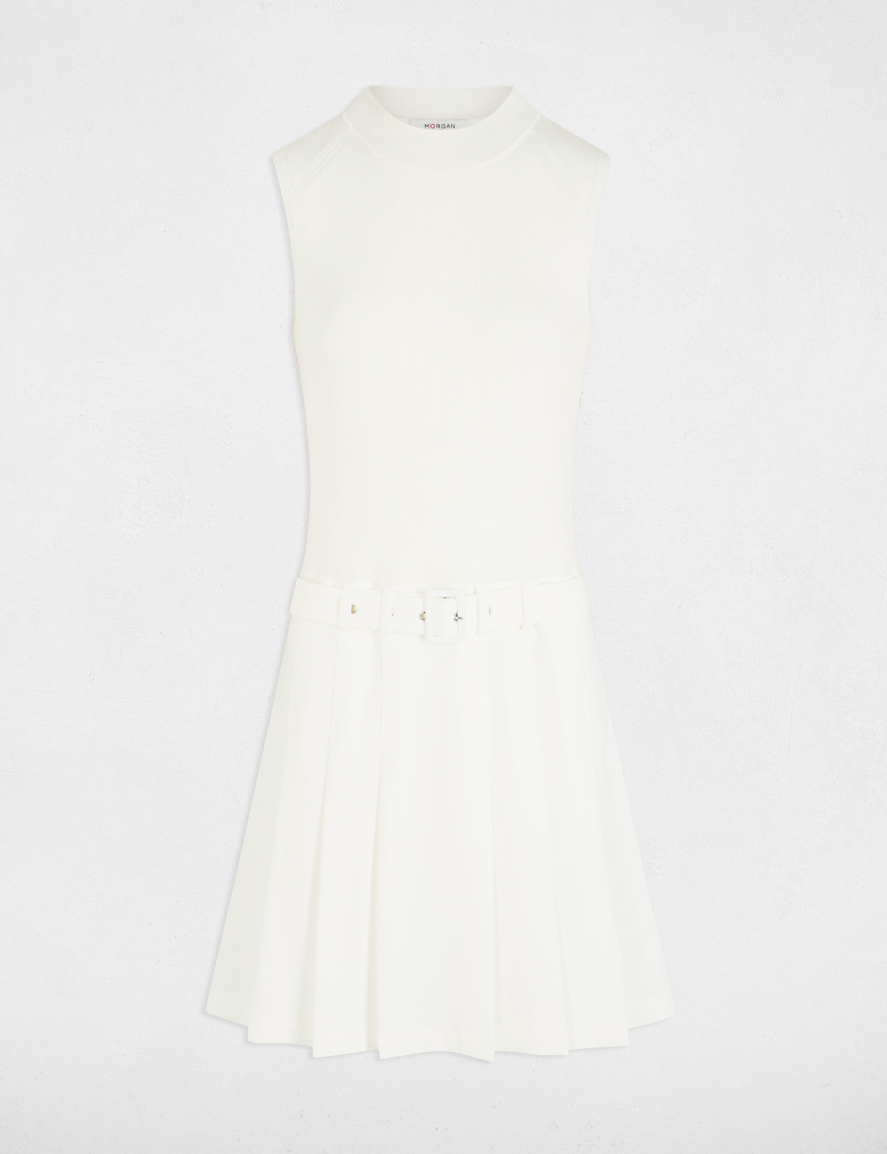 vestido corto recto plisado blanco mujer Vestido corto recto plisado blanco mujer