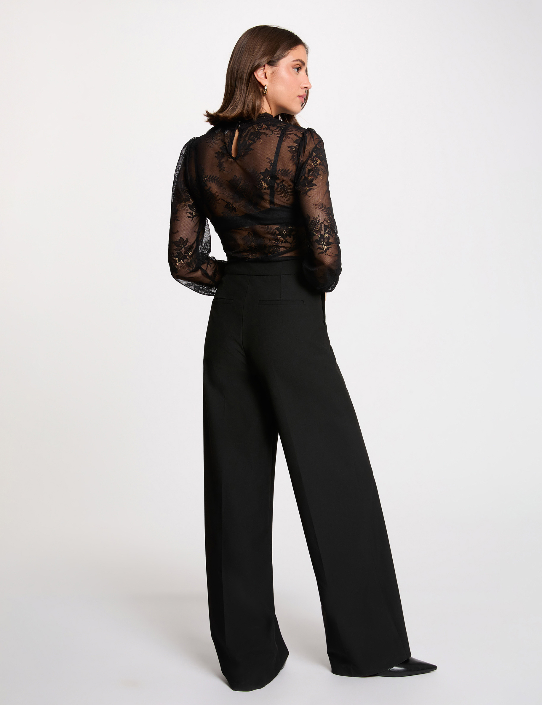 Body de encaje con mangas largas negro mujer