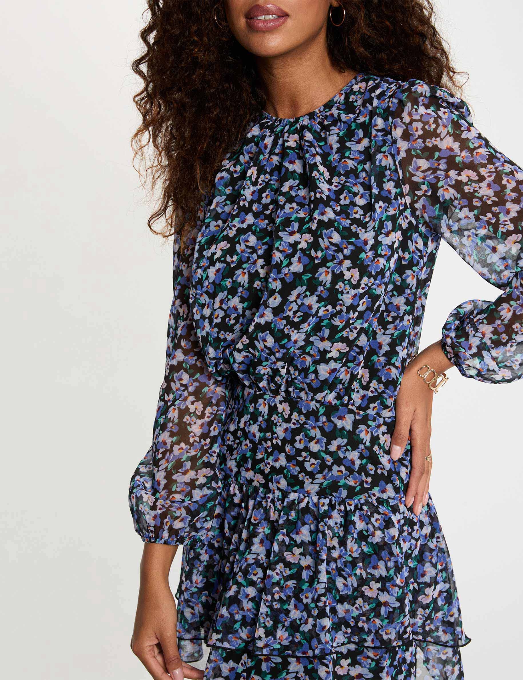 Vestido corto con cuello redondo multicolor mujer