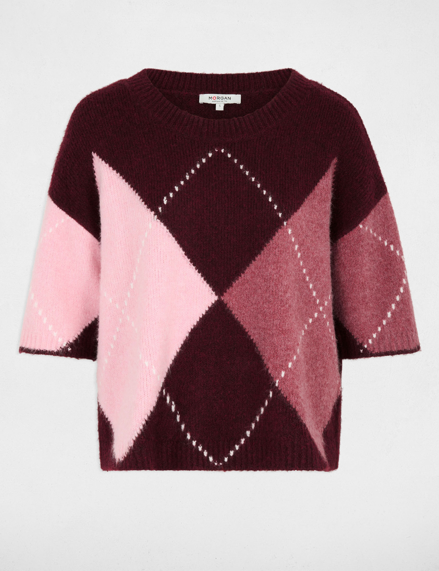 Jersey jacquard cuello redondo ciruela mujer