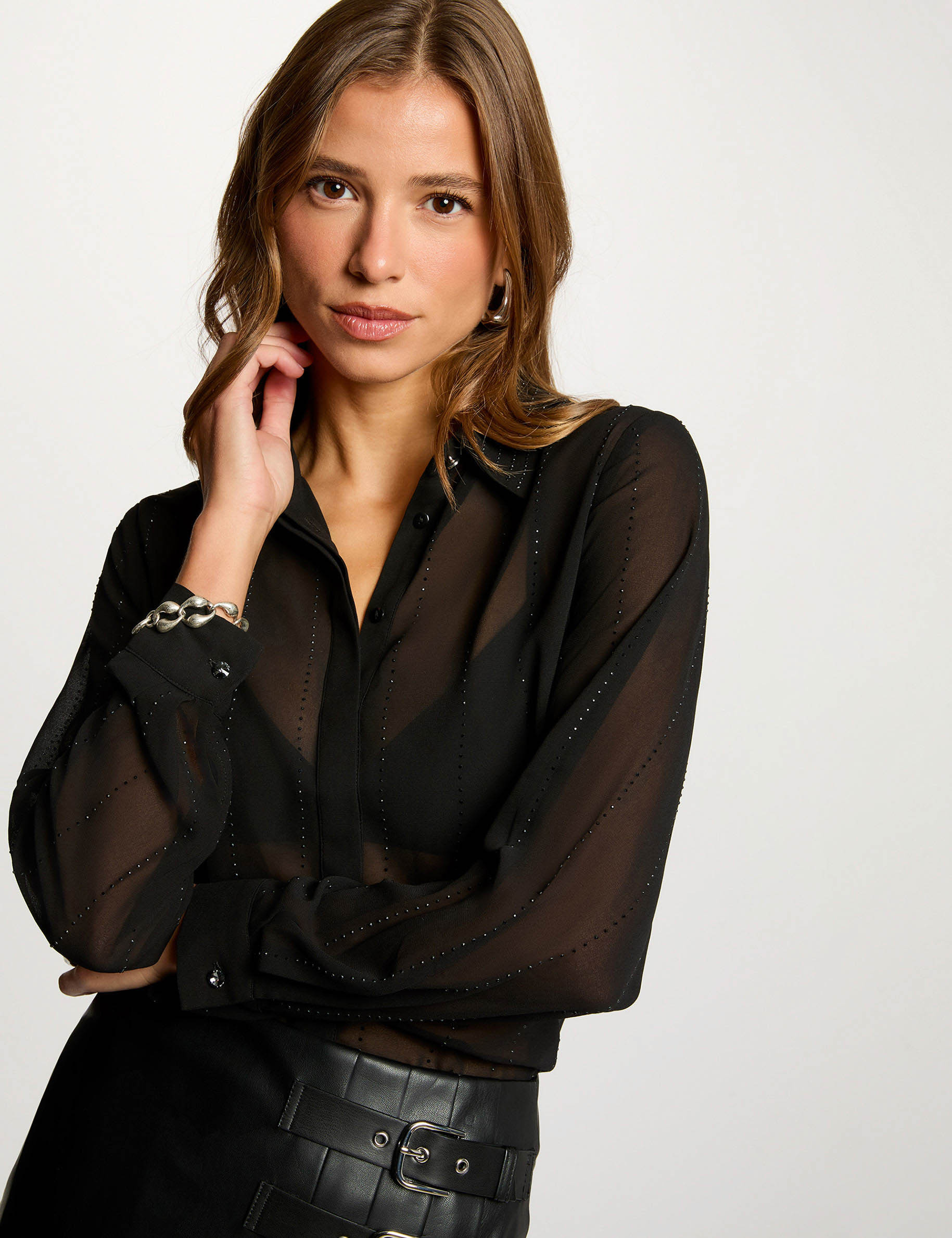 Camisa recta con strass negro mujer