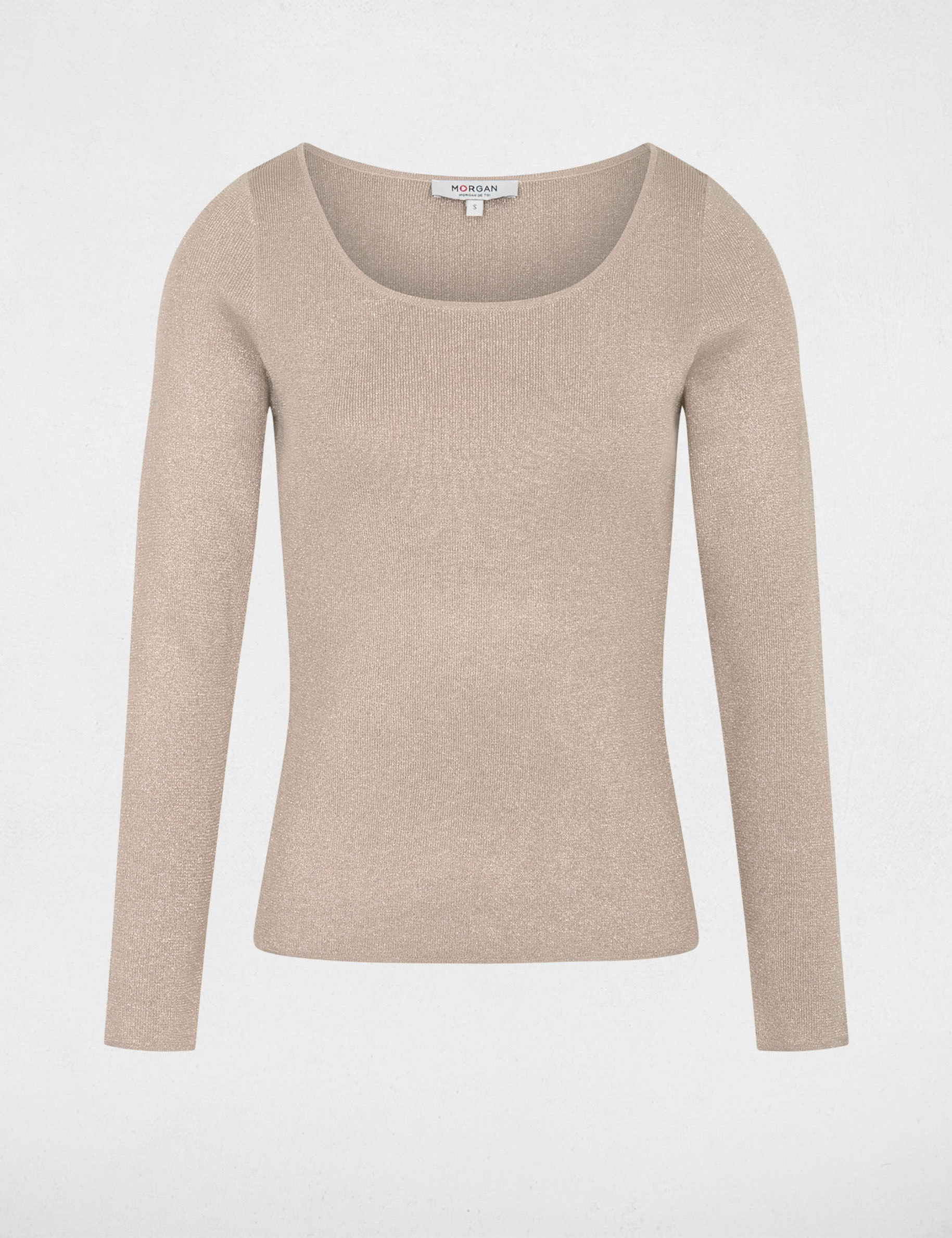 Jersey ajustado con cuello en U crudo mujer