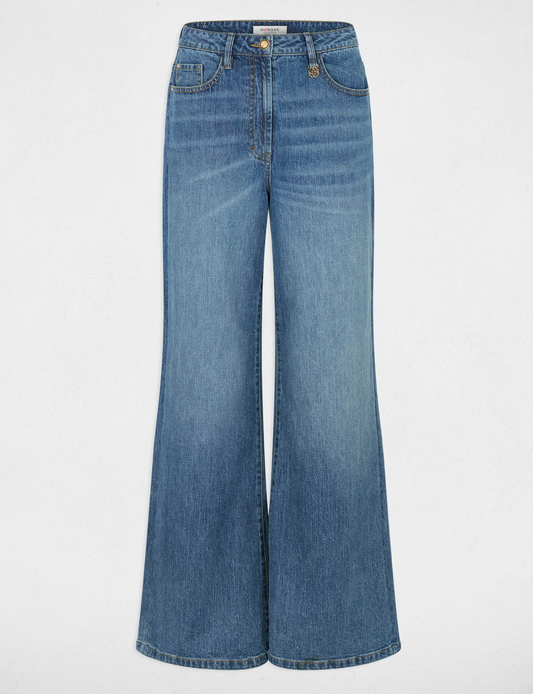 Vaqueros anchos de tiro alto denim stone mujer