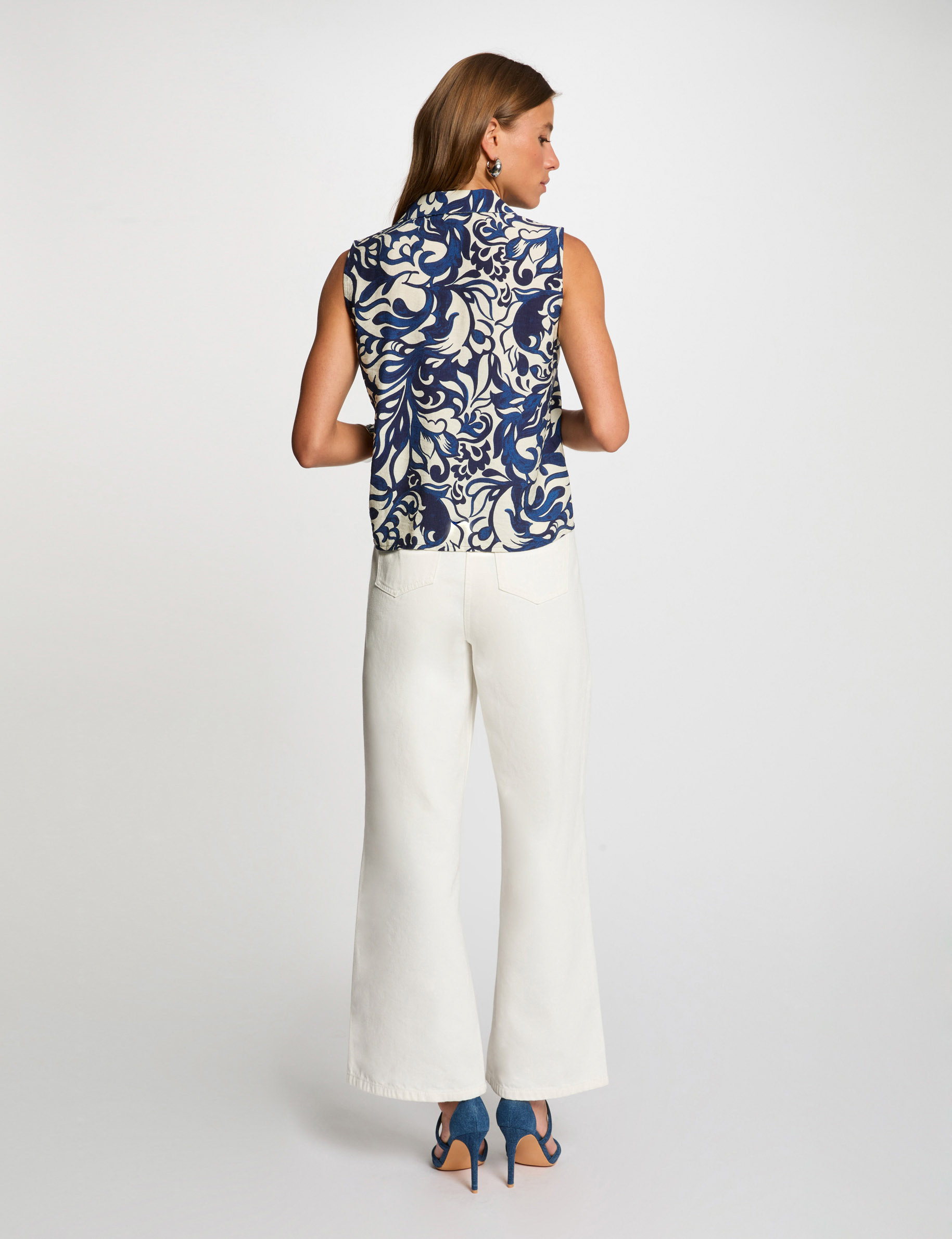 Camisa sin mangas estampada multicolor mujer