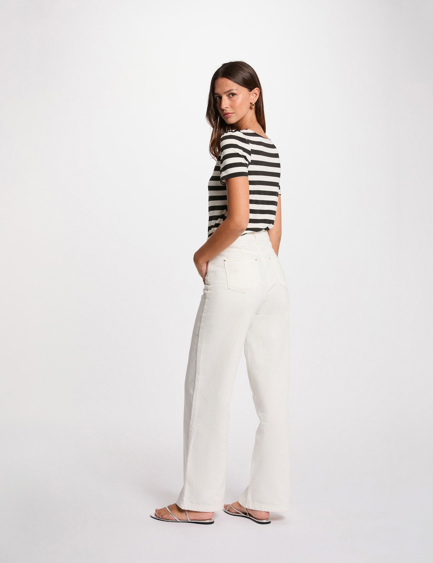 camiseta manga corta rayada blanco mujer Camiseta manga corta rayada blanco mujer