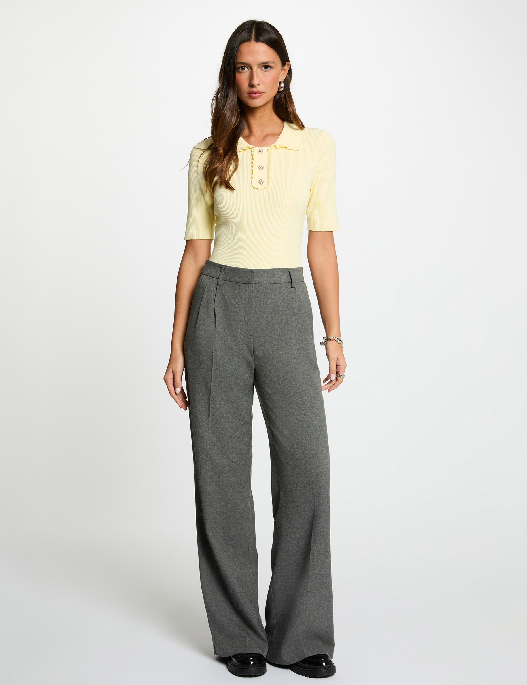 Jersey con cuello vuelto amarillo pastel mujer