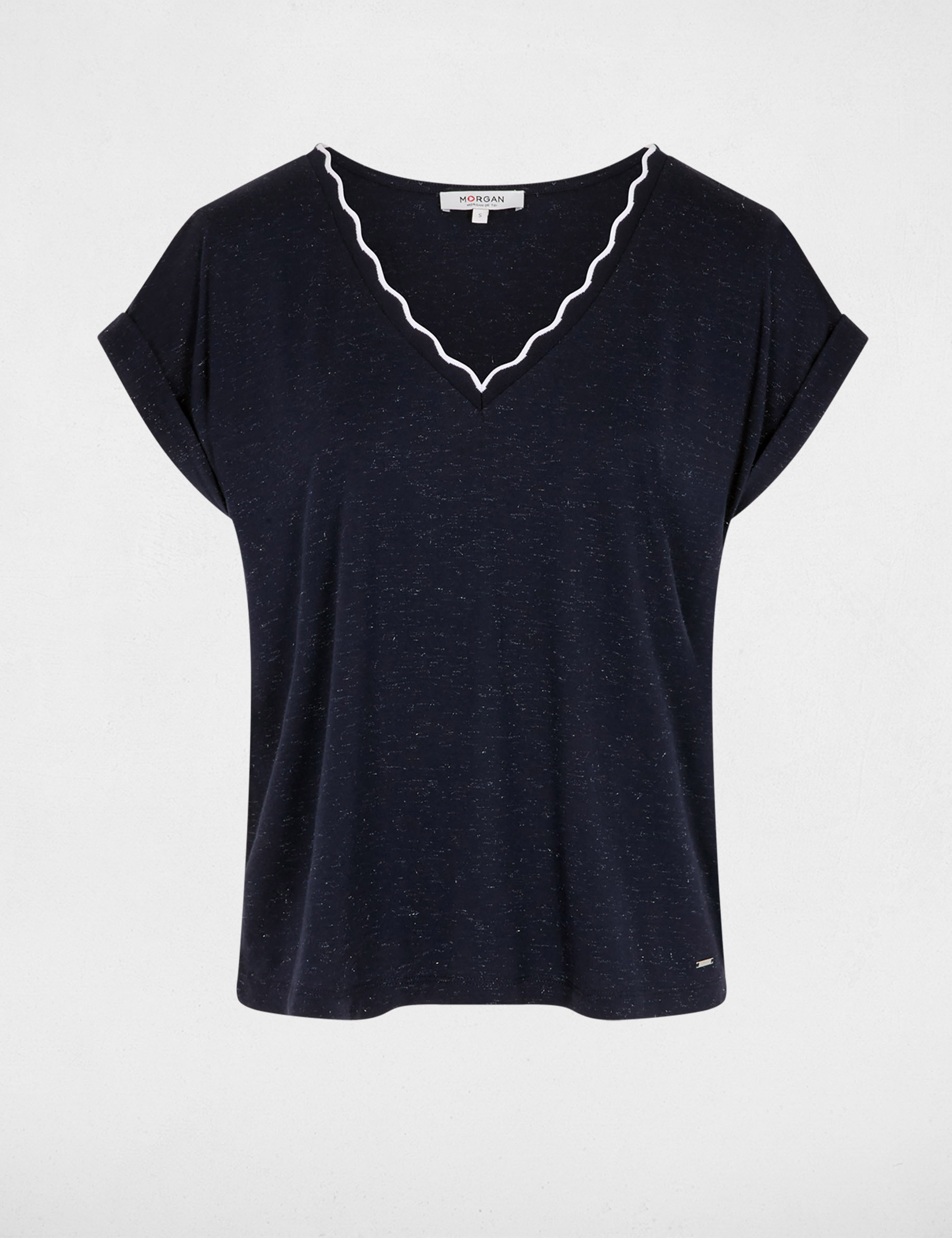 Camiseta cuello v manga corta azul marino mujer