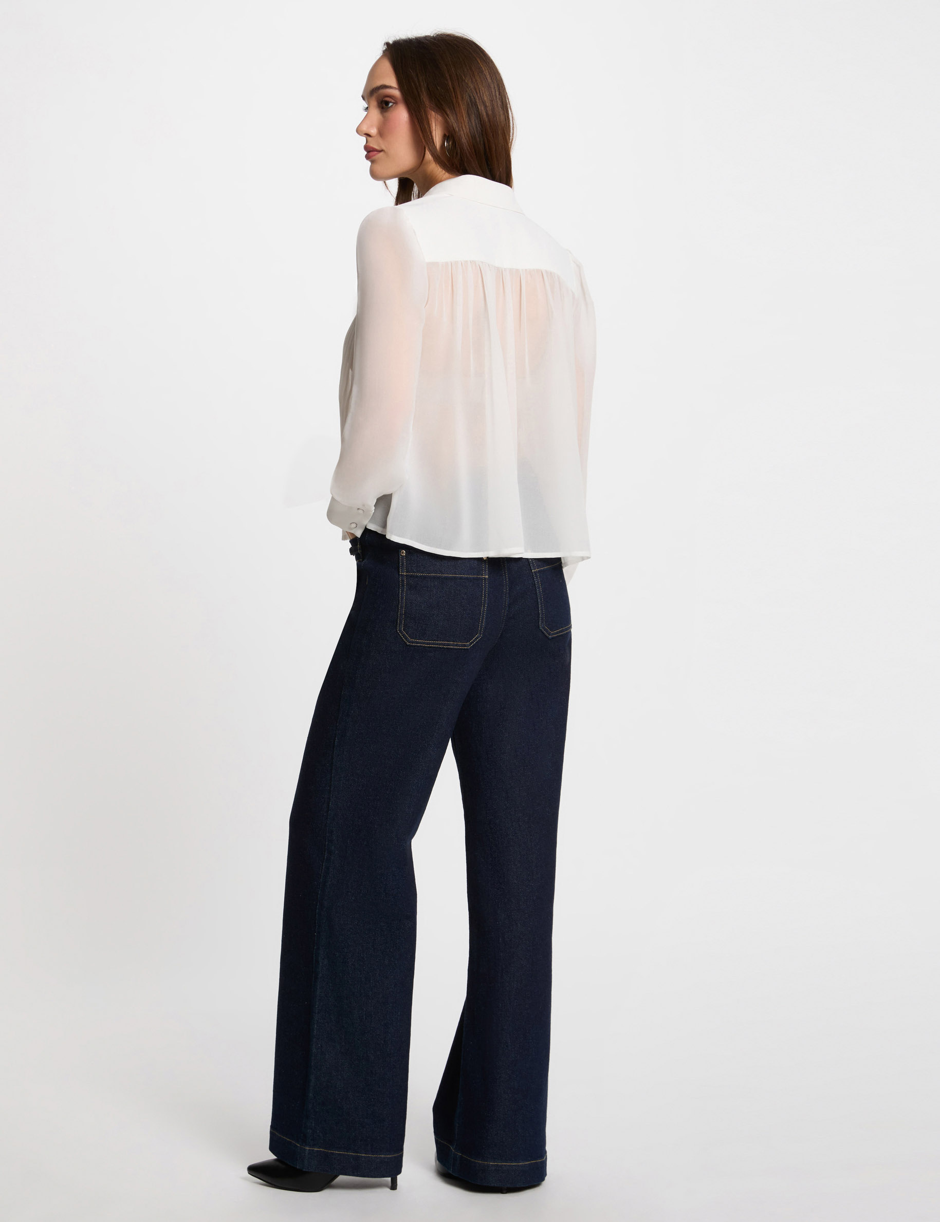 camisa manga larga pliegues blanco mujer Camisa manga larga pliegues blanco mujer