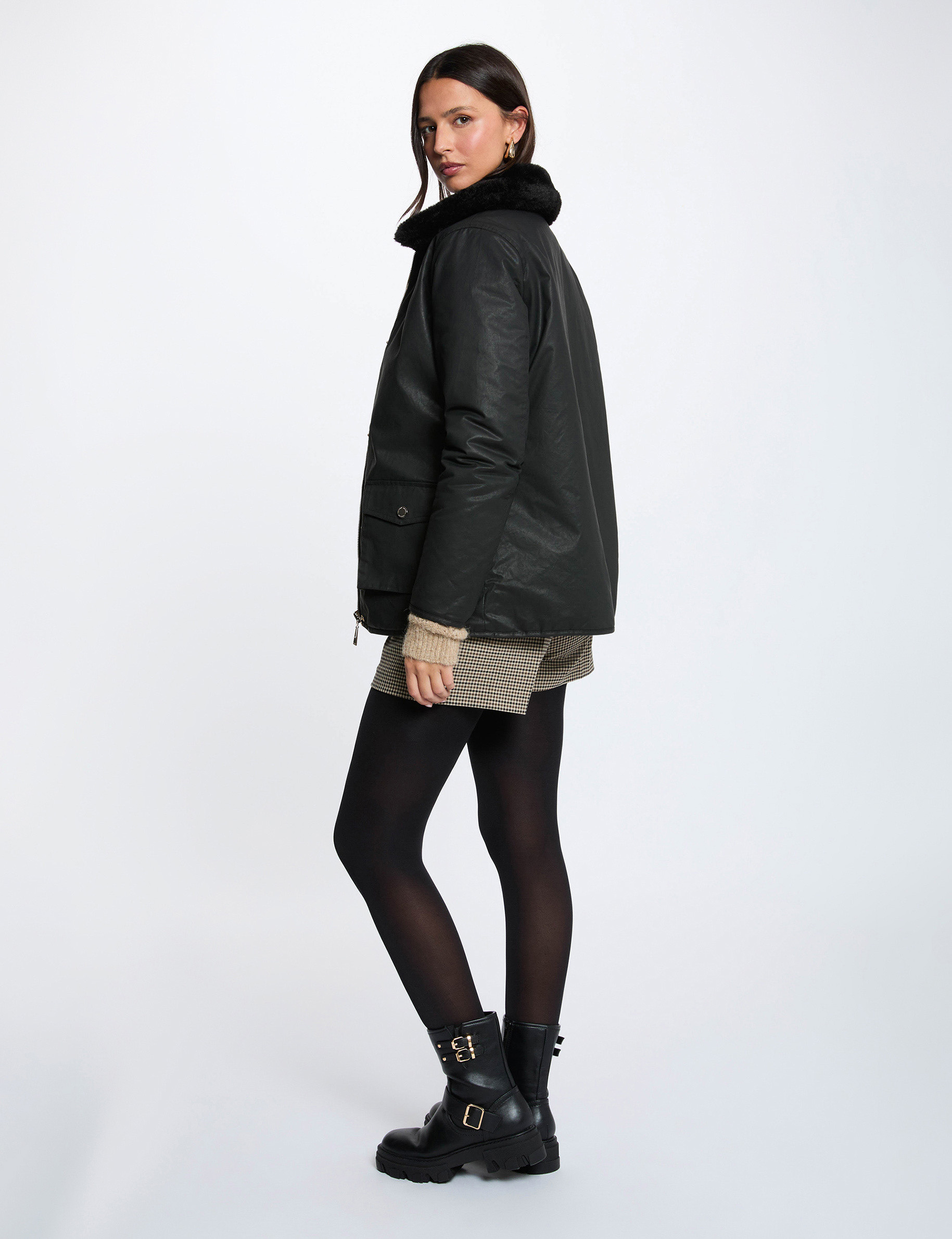 Parka reversible con revestimiento negro mujer