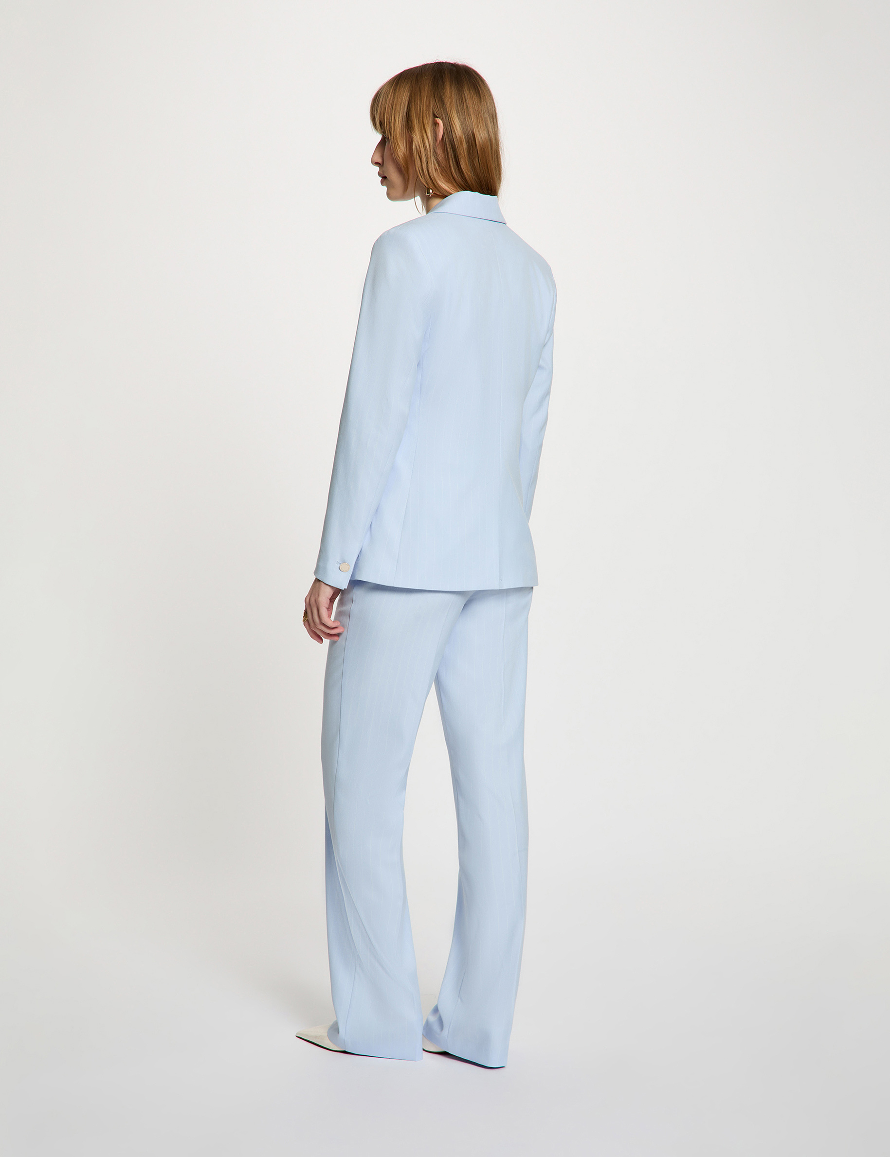 Chaqueta entallada de rayas azul cielo mujer