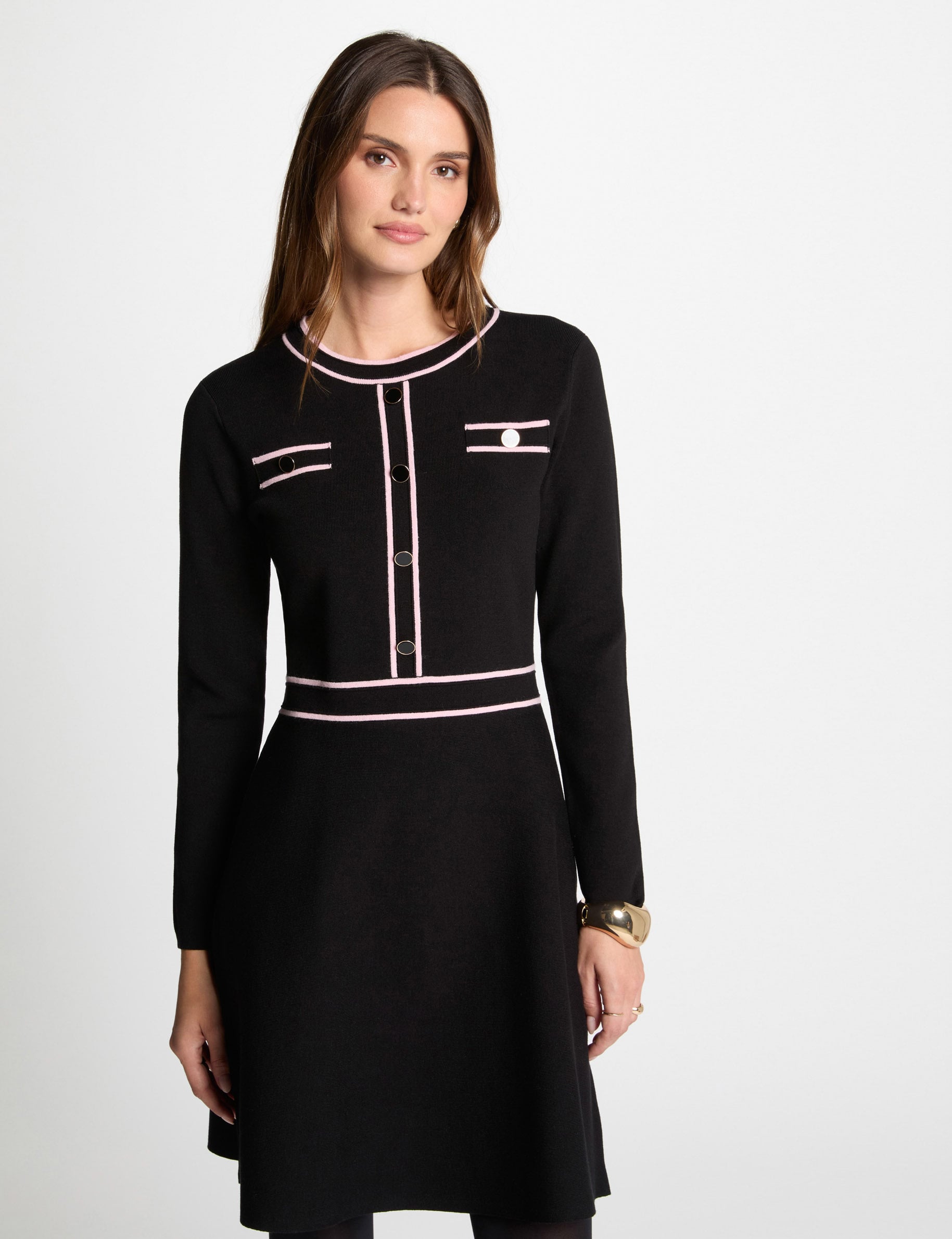 Vestido punto corto ajustado negro mujer