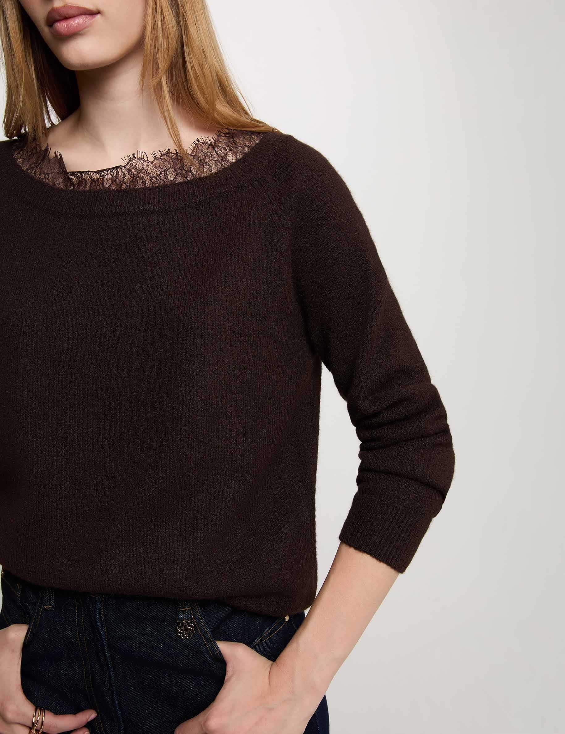 Jersey cuello barco marr&oacute;n oscuro mujer