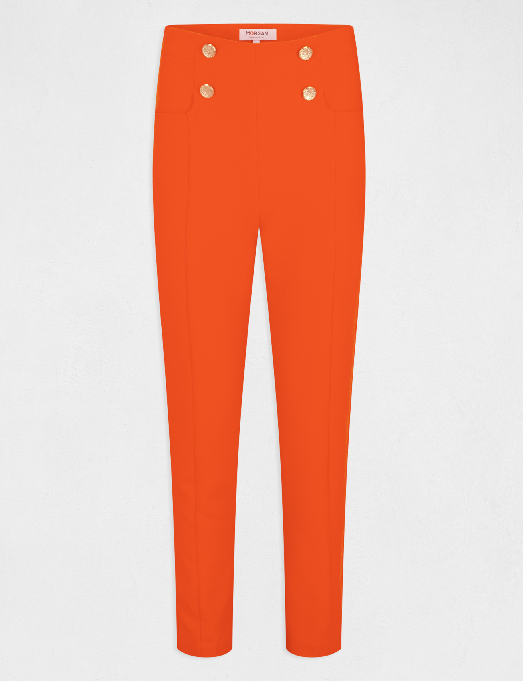 Pantalón city ajustado con botones naranja mujer Pantalón city ajustado con botones naranja mujer