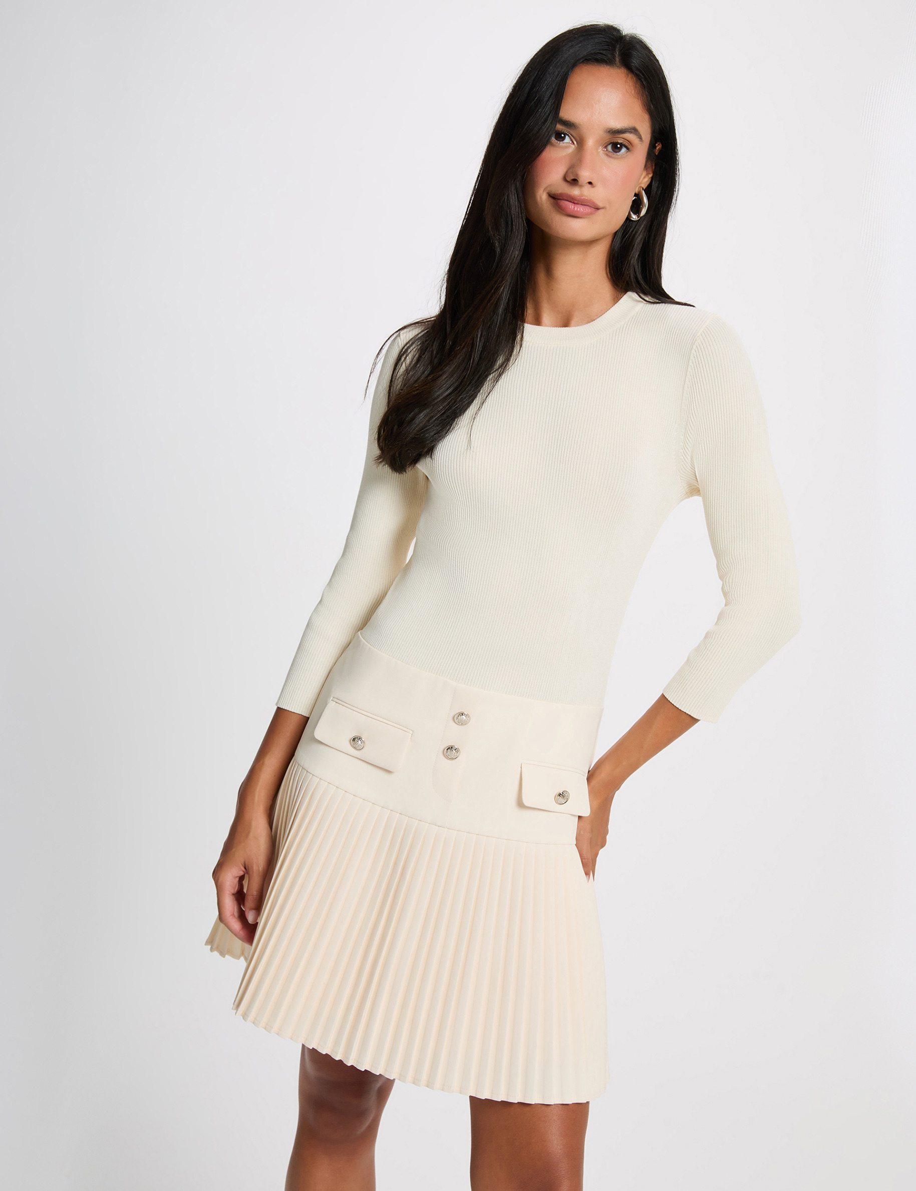 Vestido plisado 2-en-1 marfil mujer