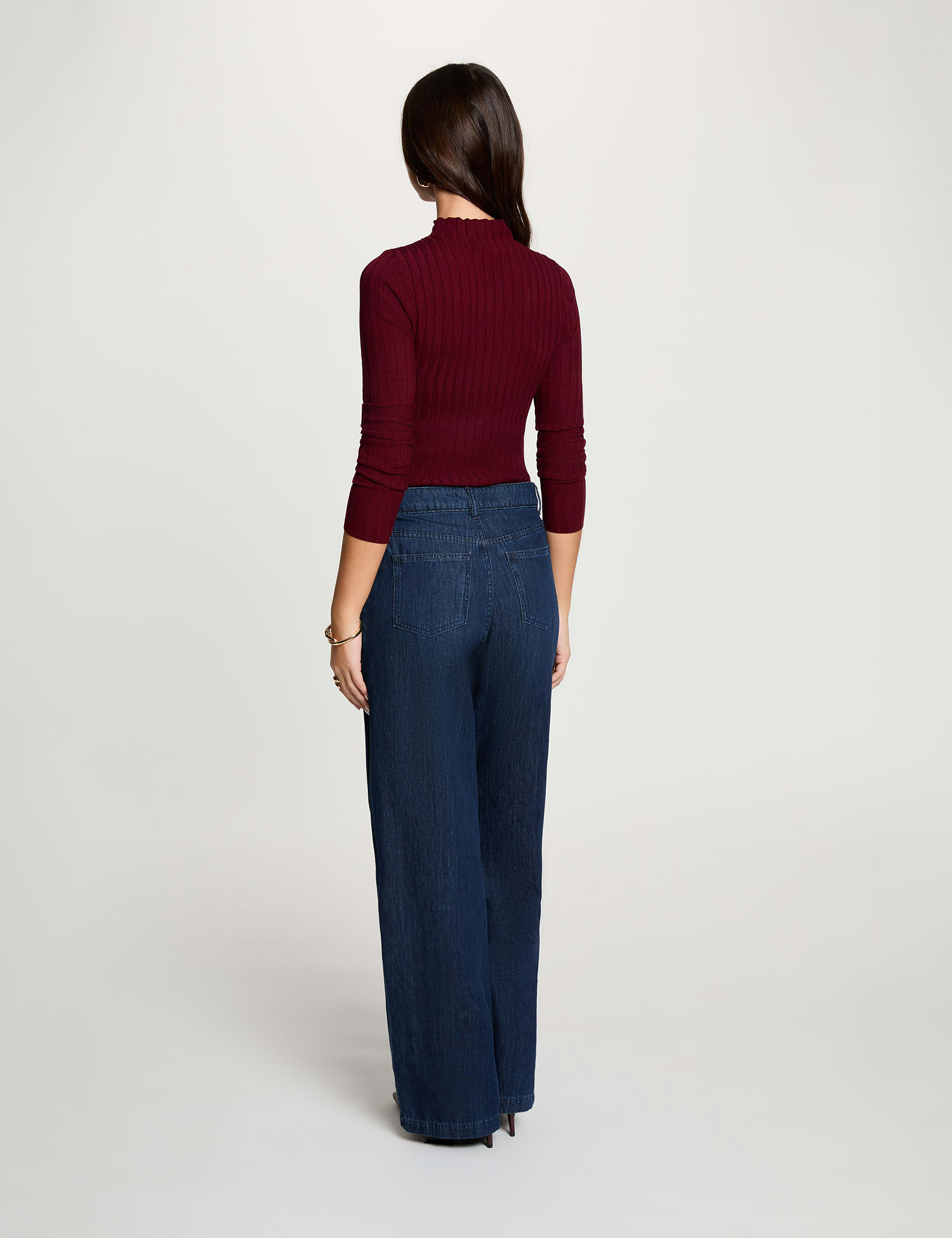 Jersey con cuello alto burdeos mujer