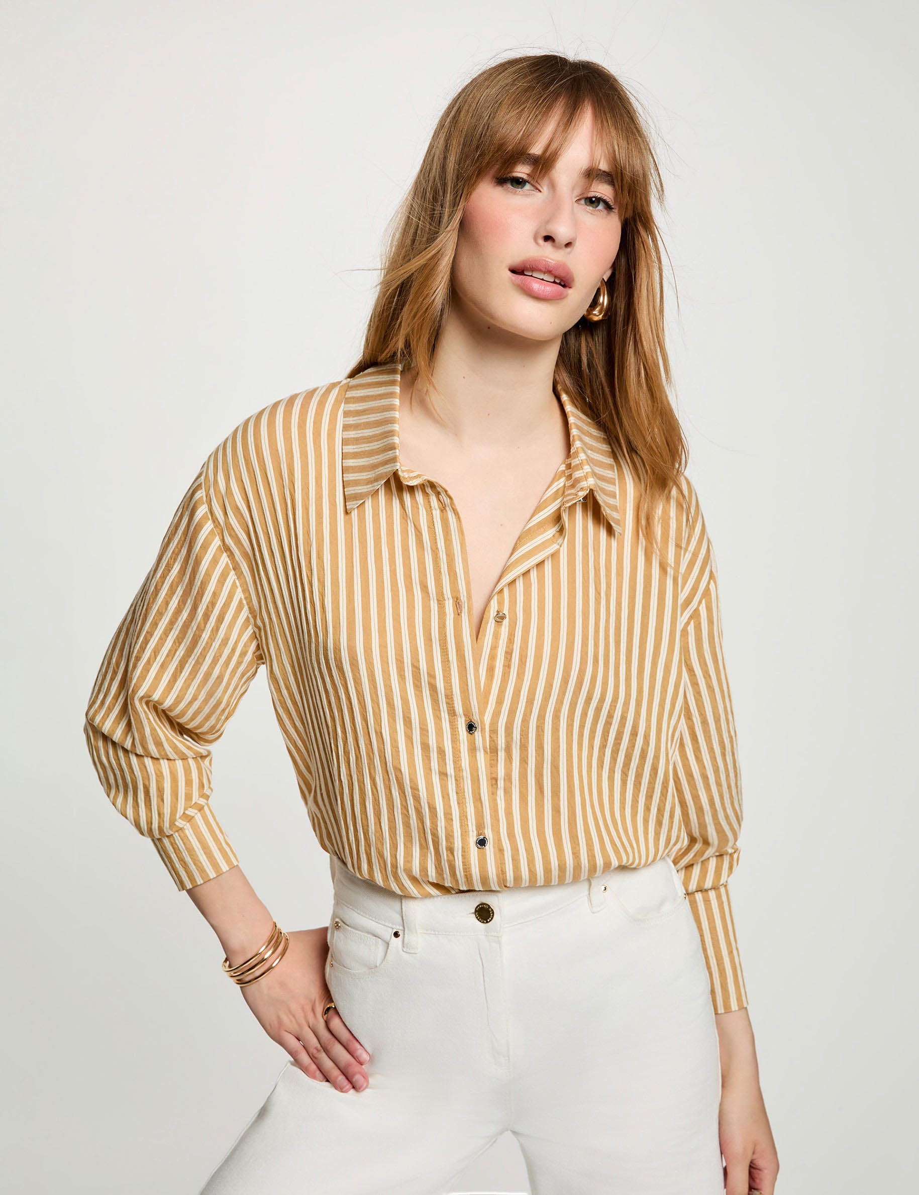 Camisa de rayas con cuello vuelto multicolor mujer