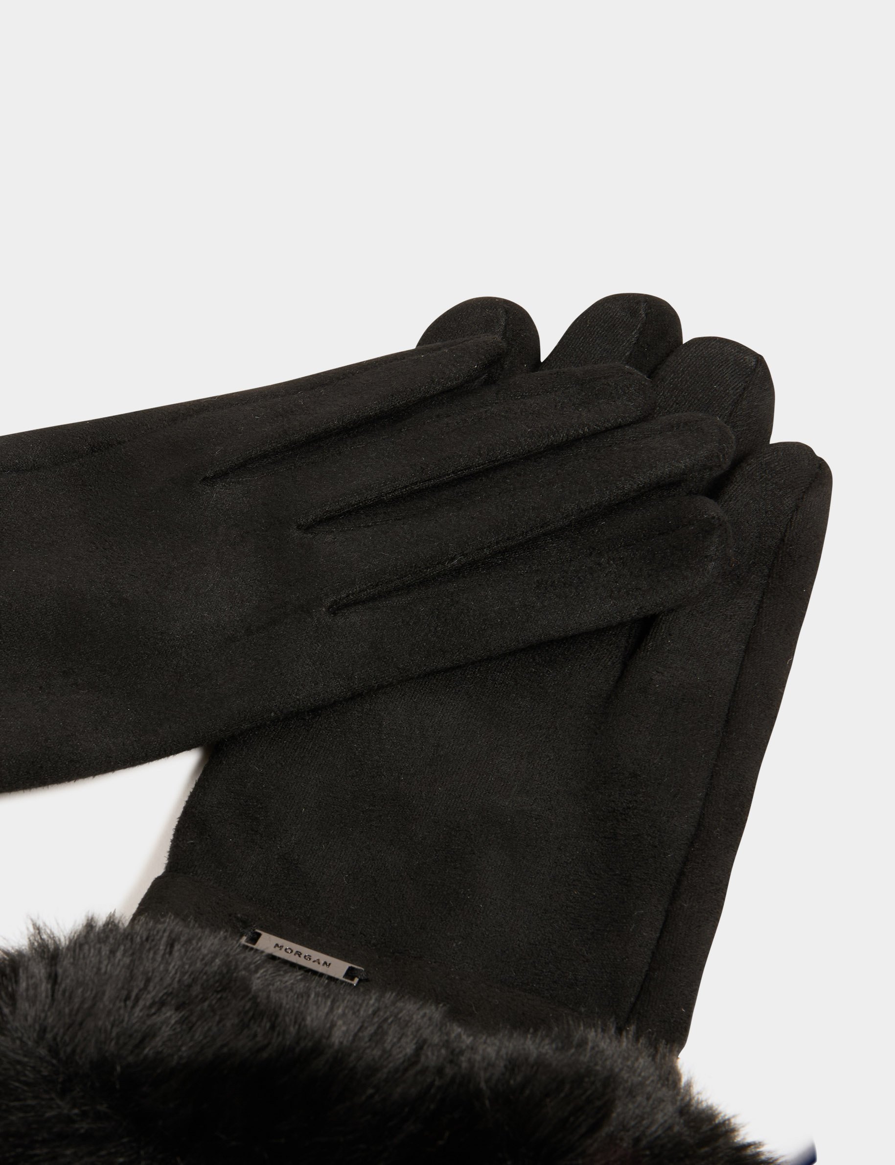 guantes con detalles de pelo negro mujer Guantes con detalles de pelo negro mujer