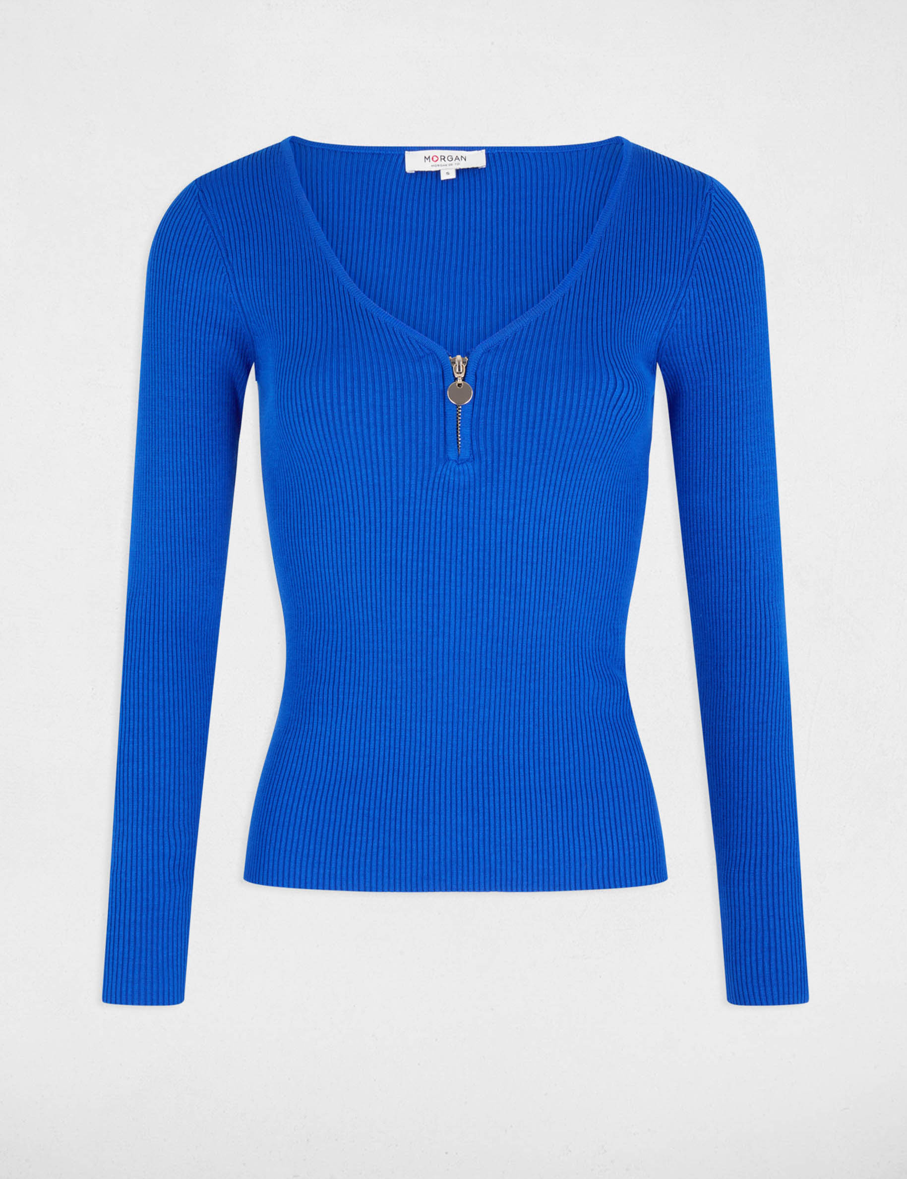 jersey manga larga acanalado azul mujer Jersey manga larga acanalado azul mujer
