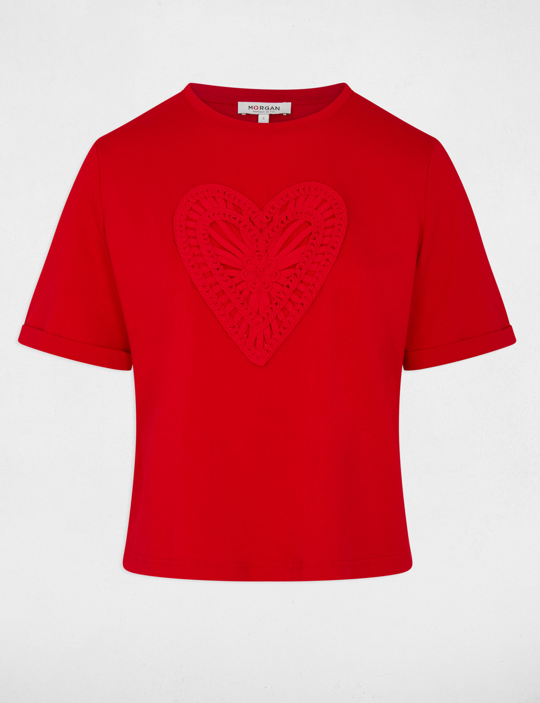 Camiseta recta de manga corta rojo mujer