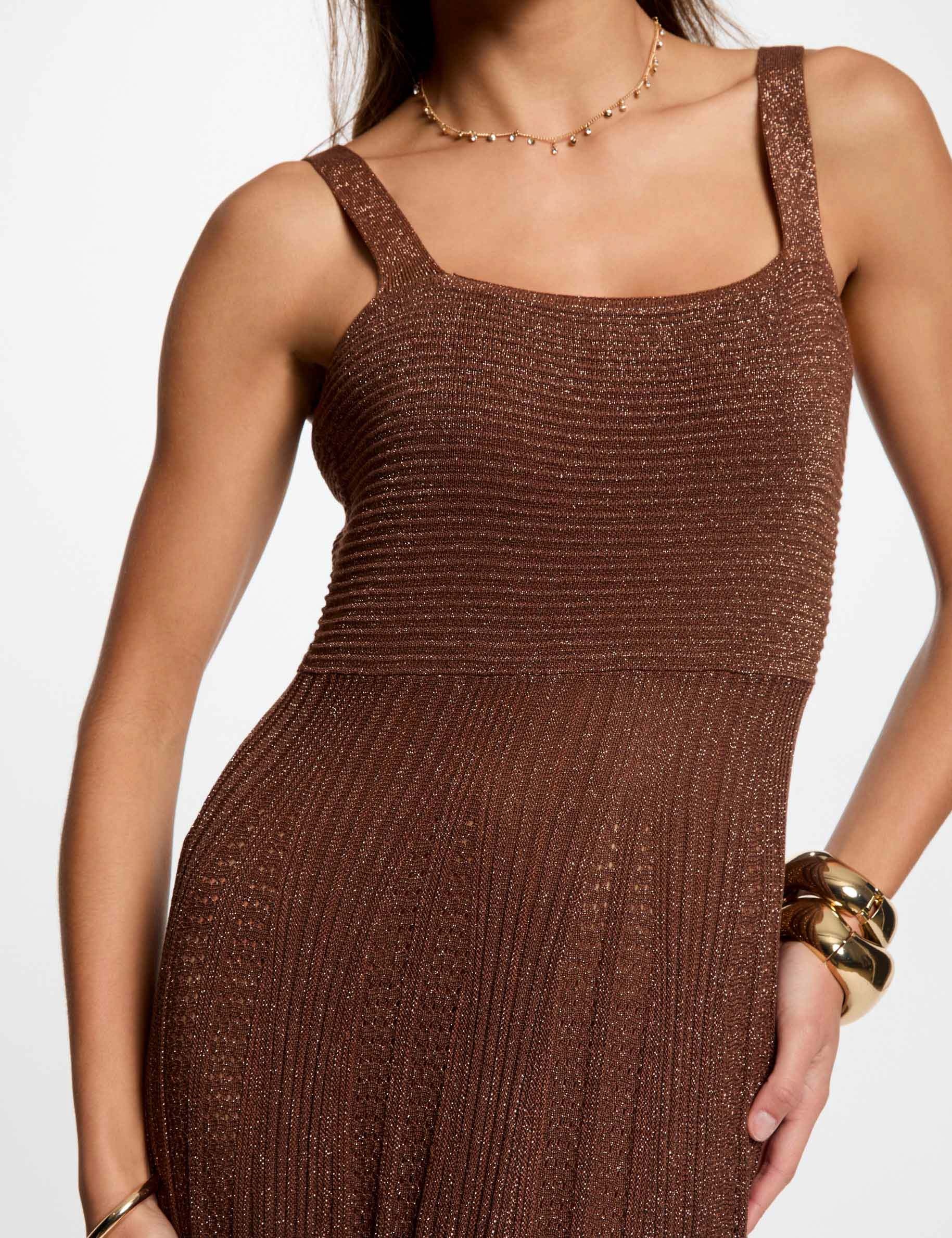 vestido punto largo recto marron conac mujer Vestido punto largo recto marrón coñac mujer