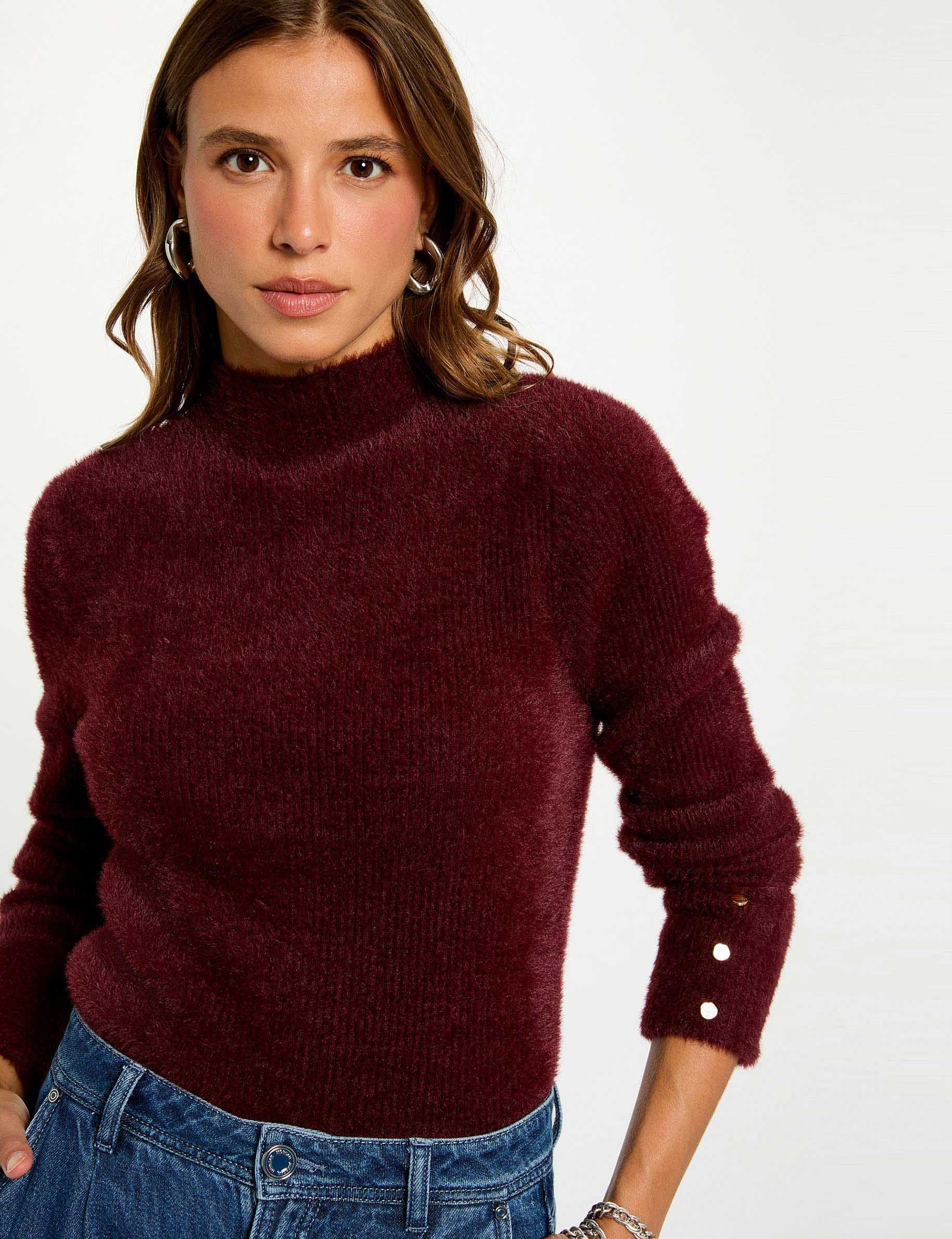Jersey manga larga punto aterciopelado ciruela mujer