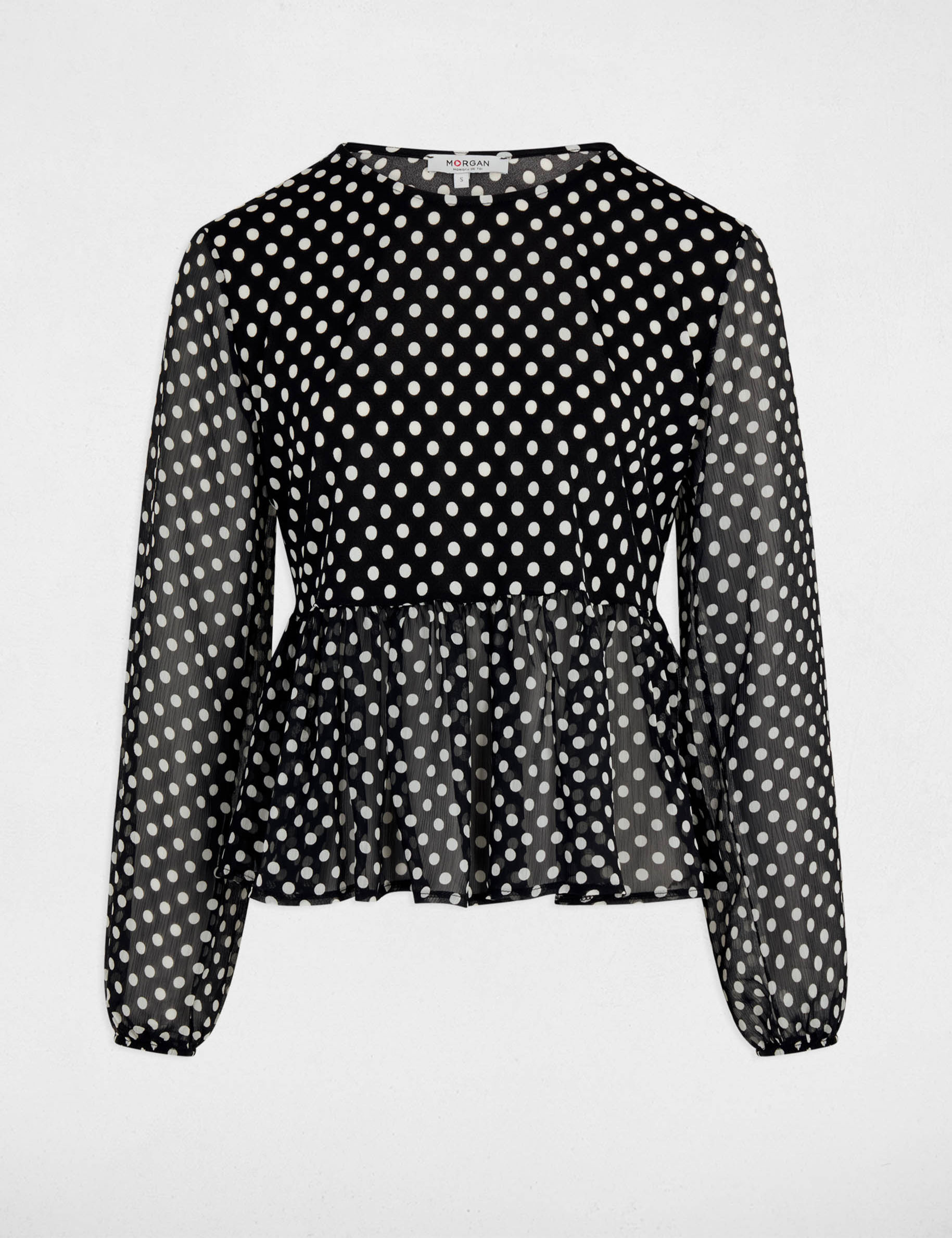 Camiseta de gasa con cuello redondo negro mujer