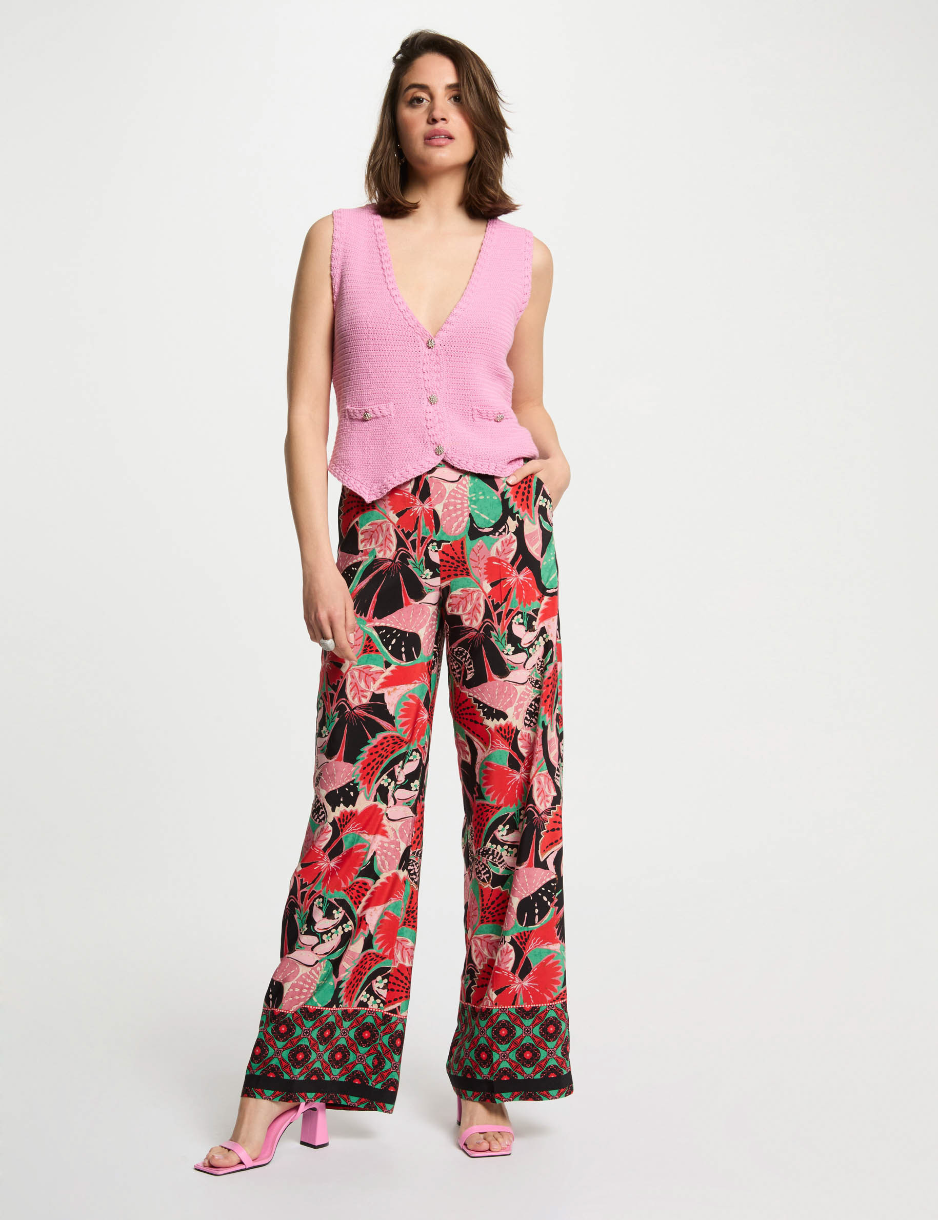 pantalon pernera ancha multicolor mujer Pantalón pernera ancha multicolor mujer