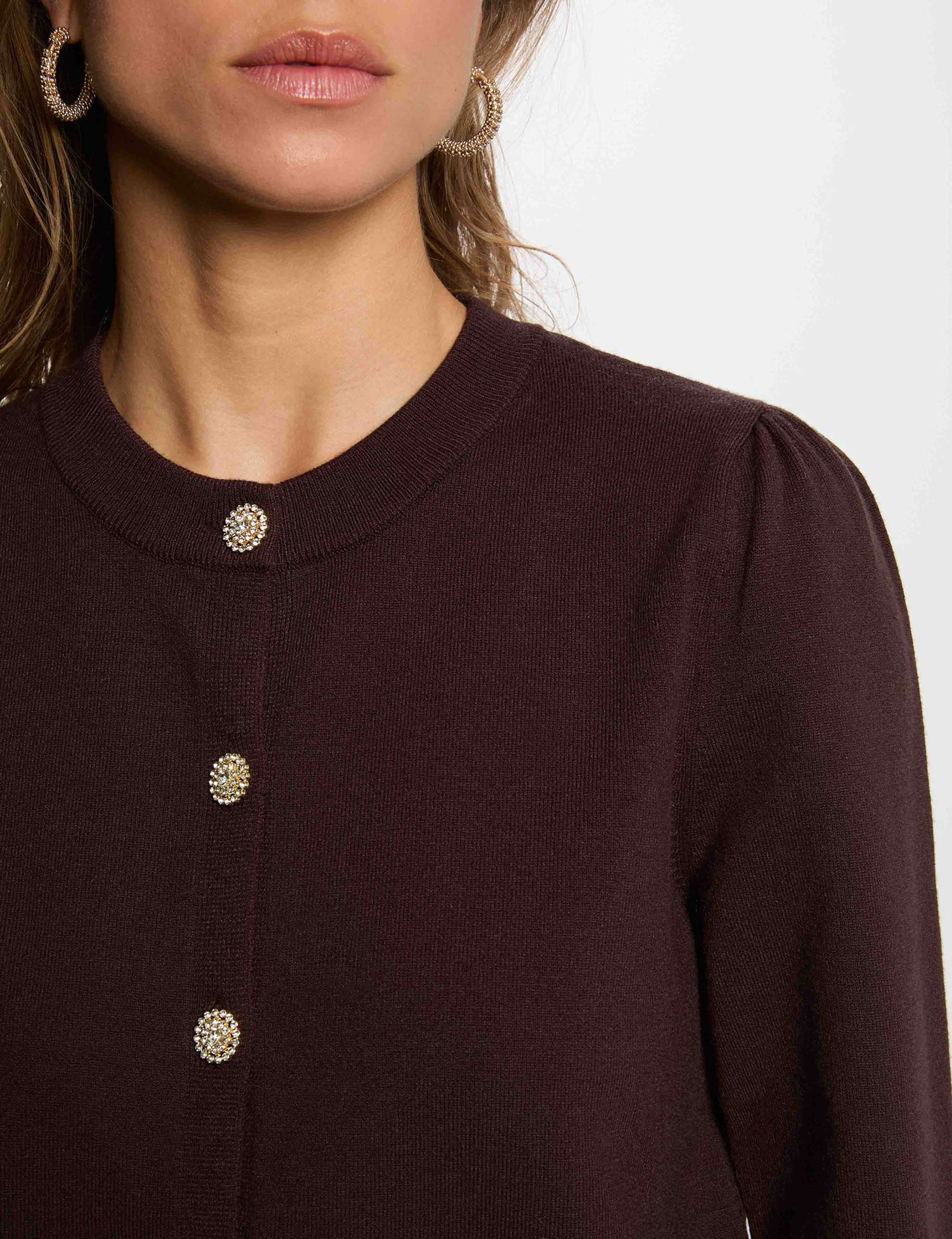 C&aacute;rdigan de punto con cuello redondo marr&oacute;n oscuro mujer