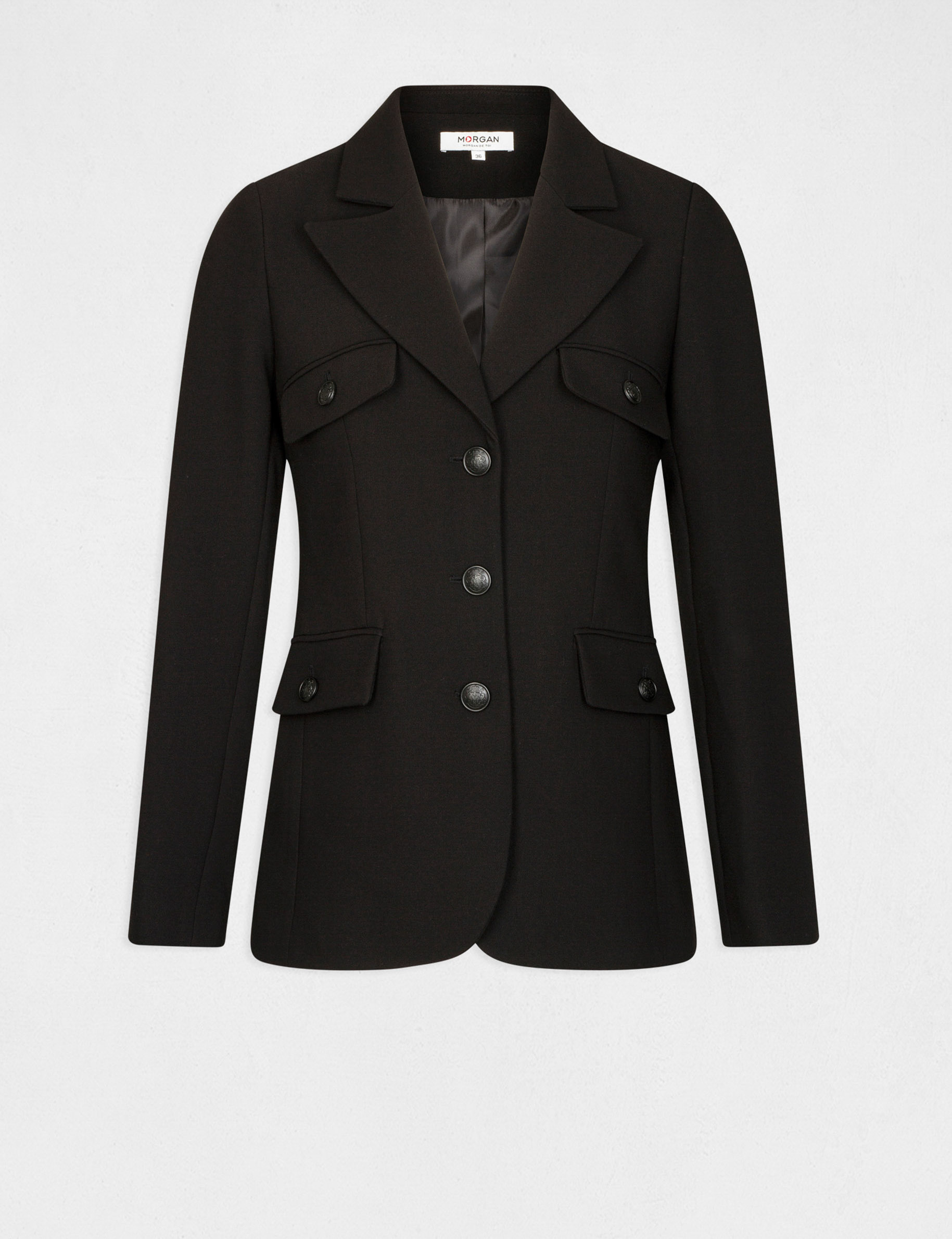chaqueta city entallada con bolsillos negro mujer Chaqueta city entallada con bolsillos negro mujer