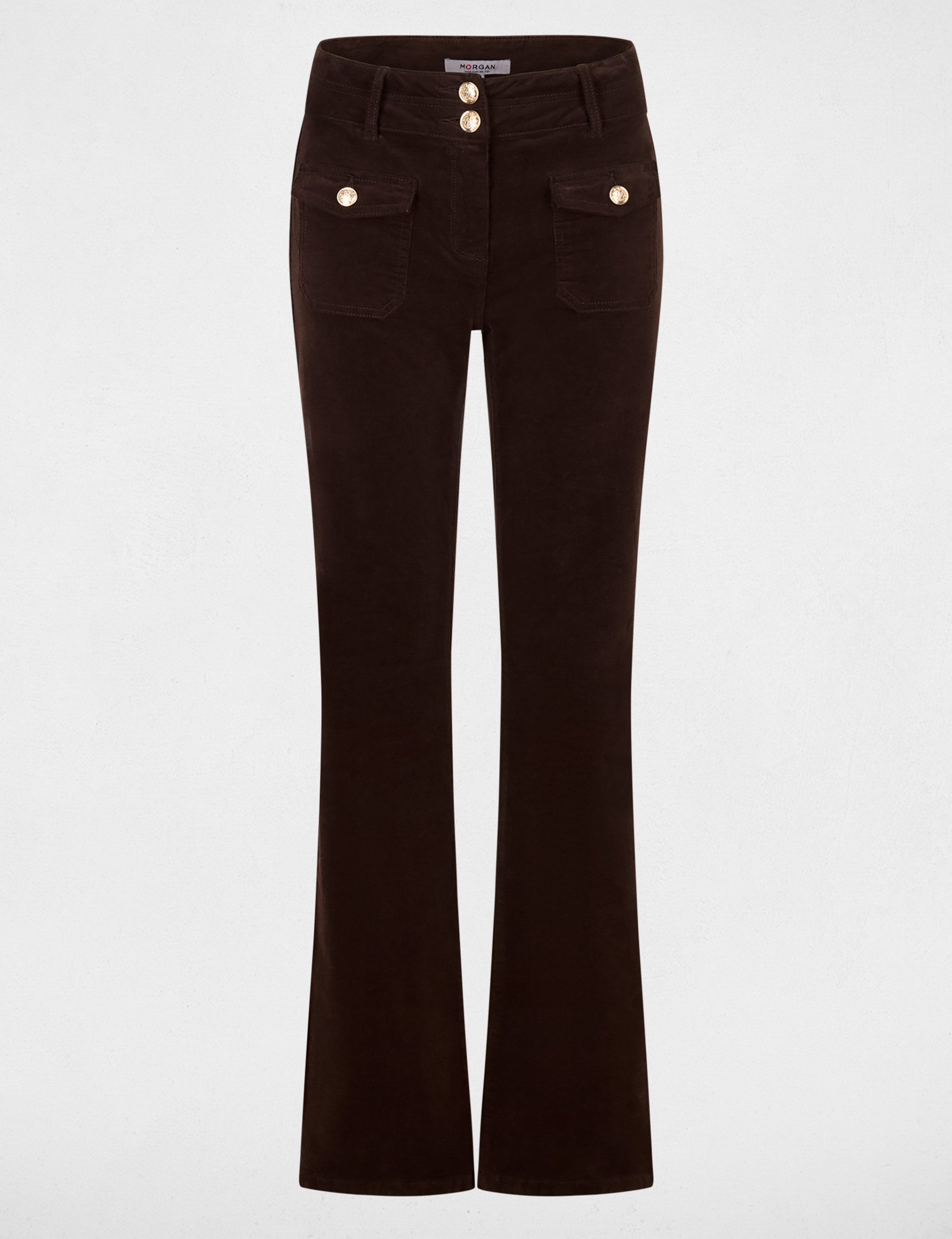 Pantal&oacute;n ajustado terciopelo marr&oacute;n oscuro mujer