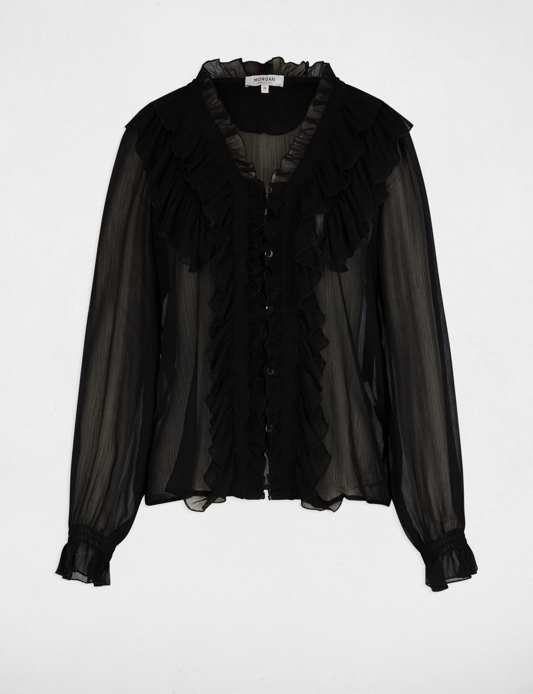 Camisa fluida con cuello en v negro mujer