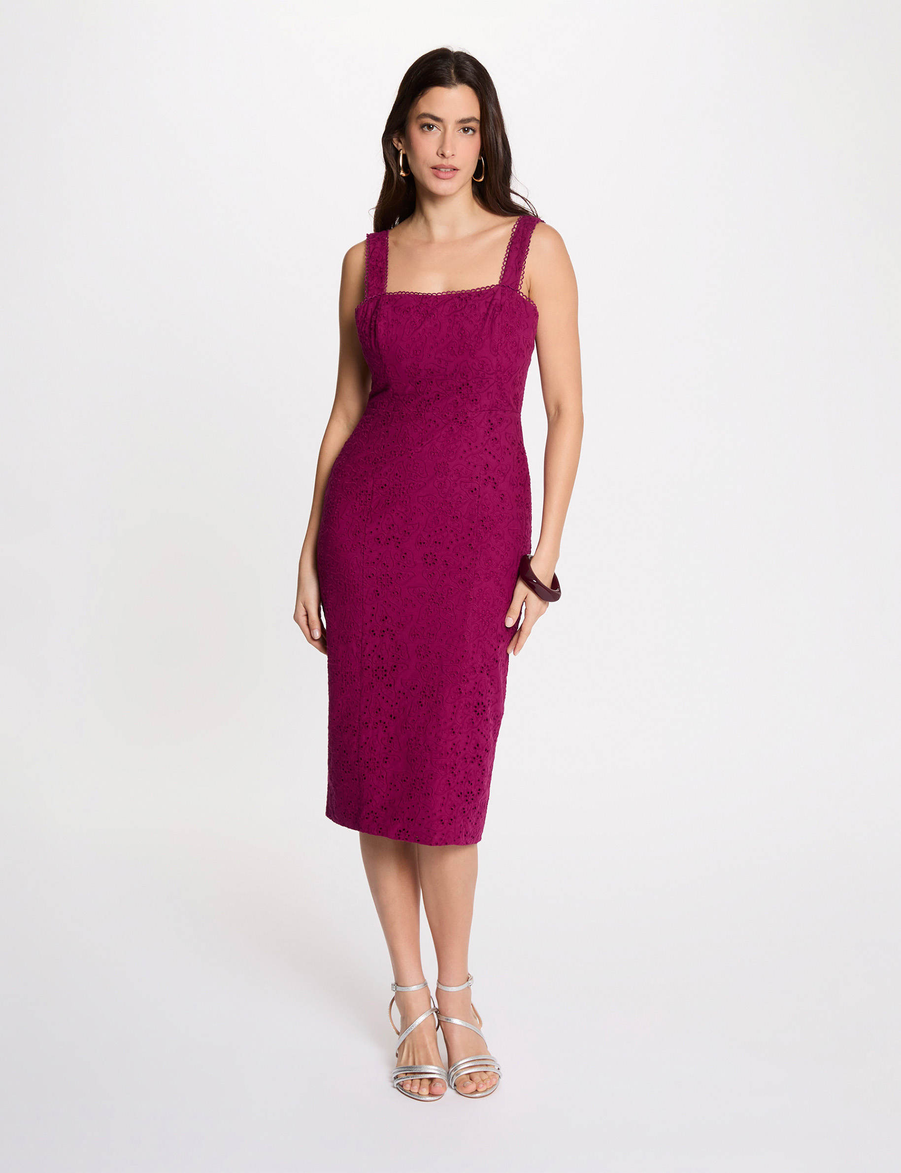 Vestido tubo bordado ingl&eacute;s ciruela mujer