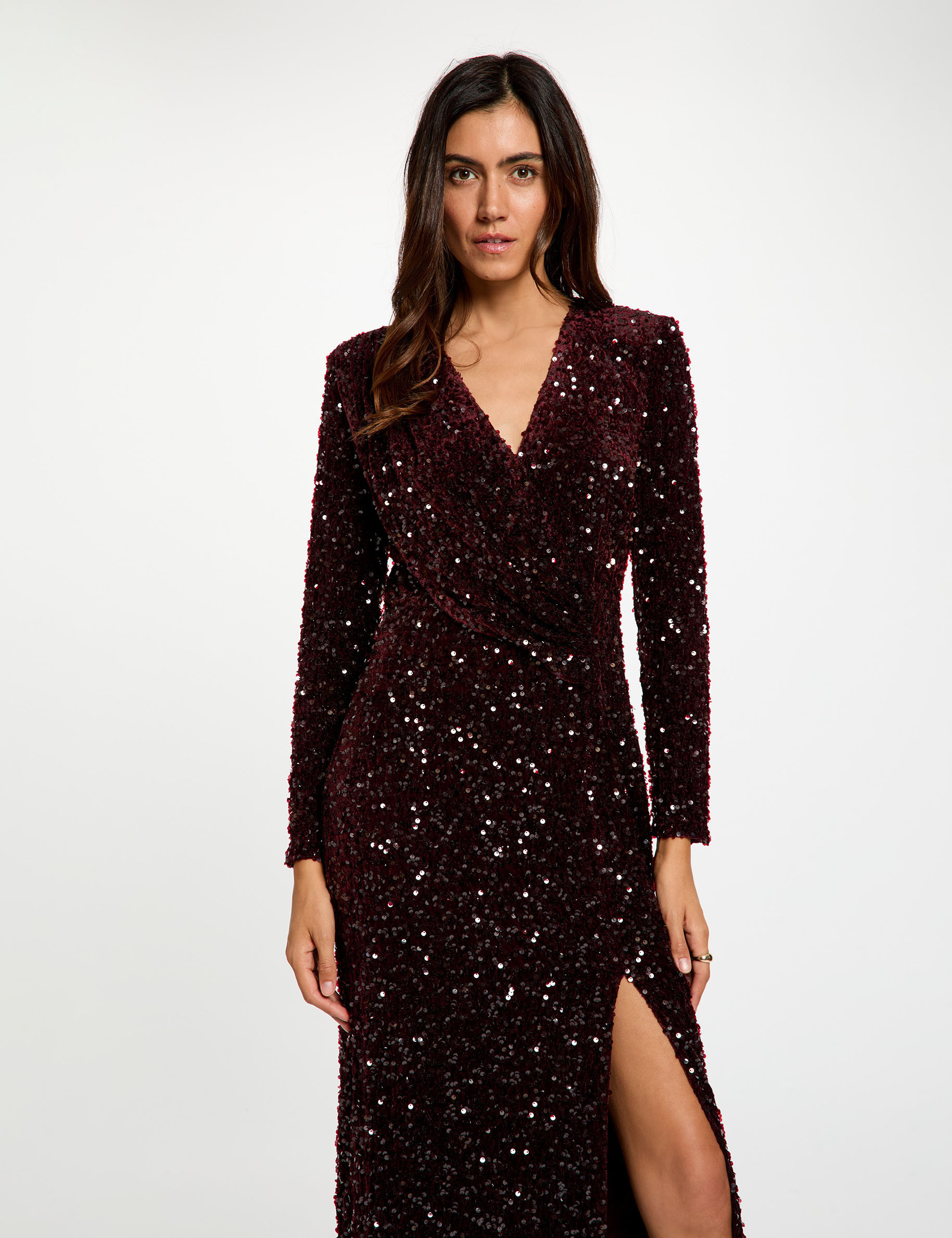 Vestido ajustado lentejuelas ciruela mujer