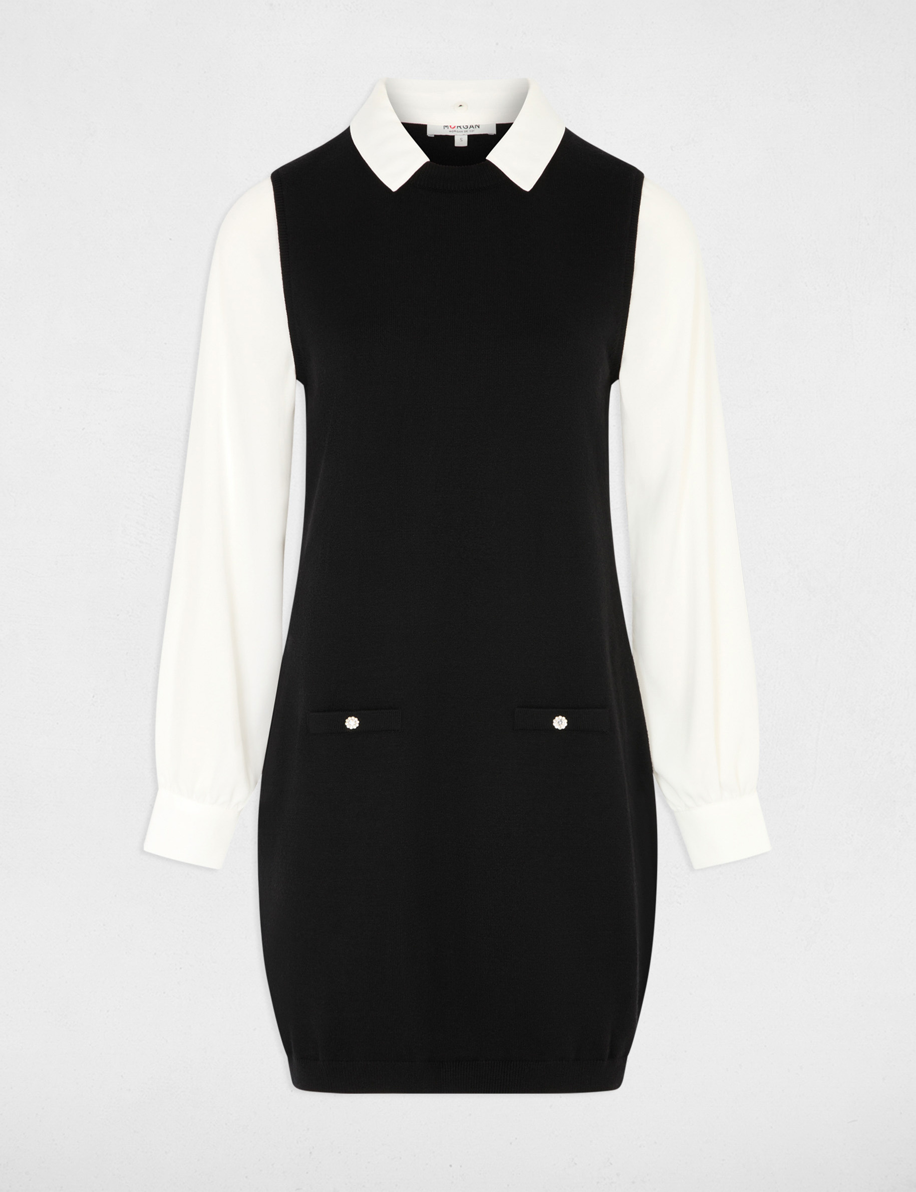 Vestido de punto con cuello vuelto negro mujer