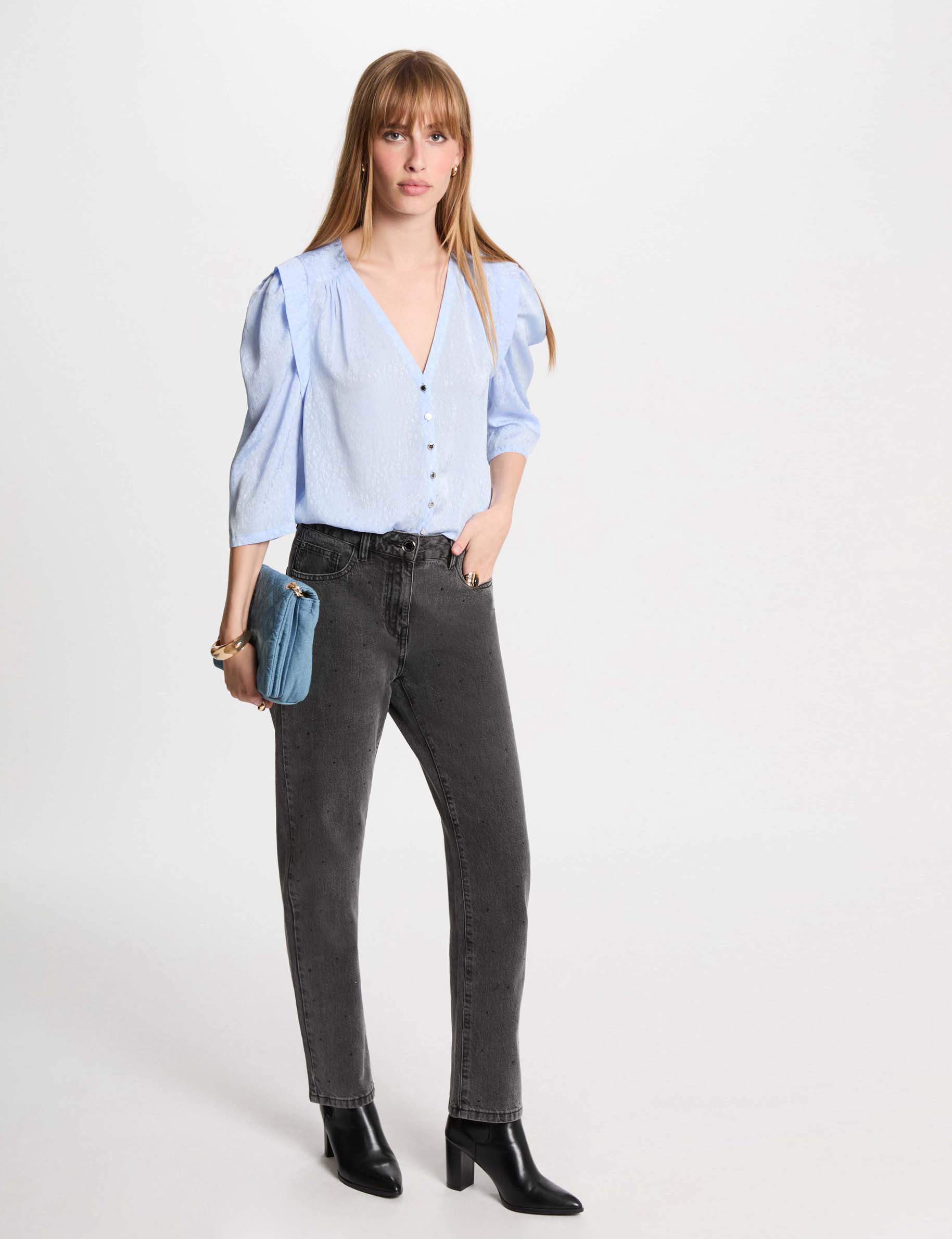 camisa manga 34 azul cielo mujer Camisa manga 3/4 azul cielo mujer