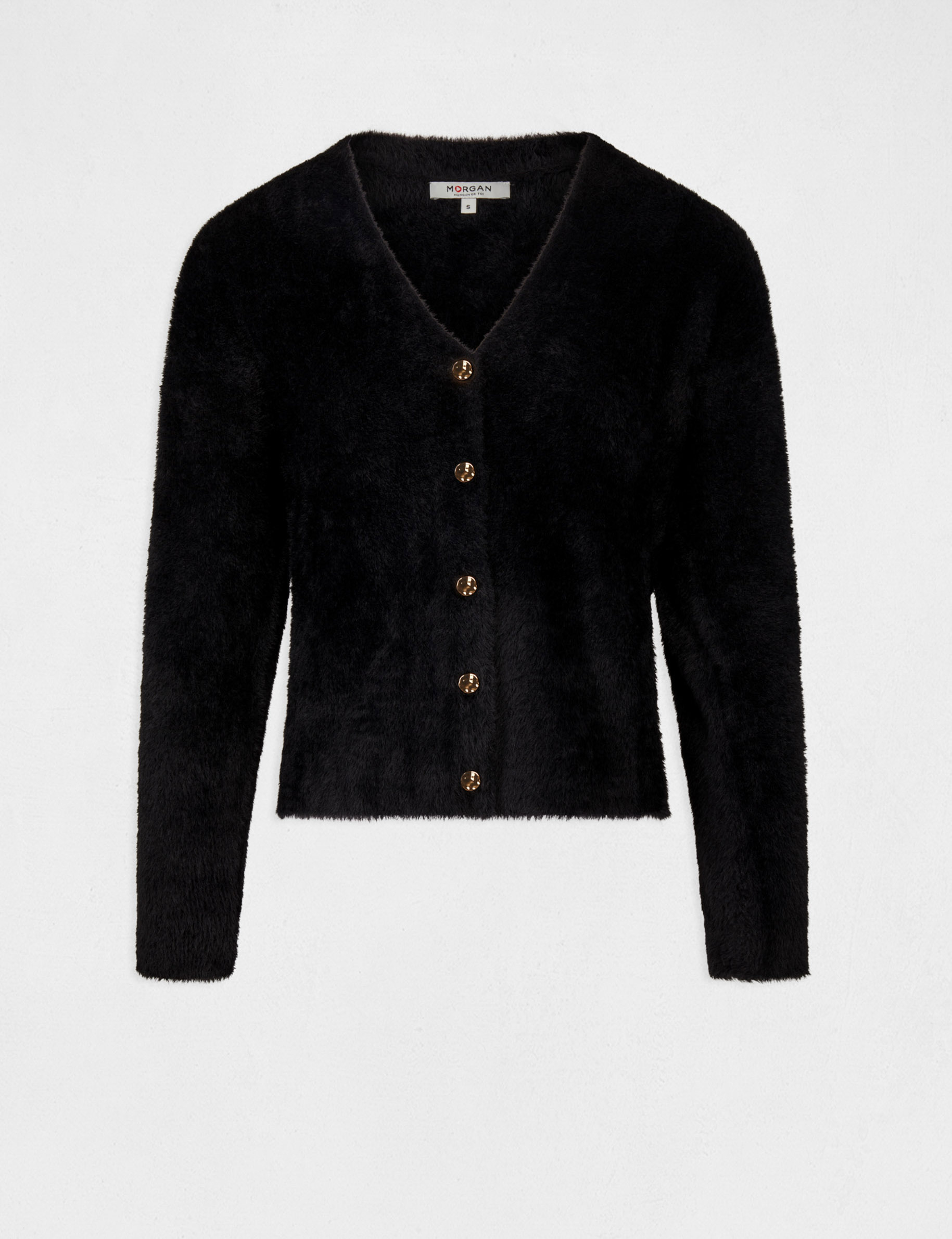 cardigan manga larga con escote en v negro mujer Cárdigan manga larga con escote en V negro mujer
