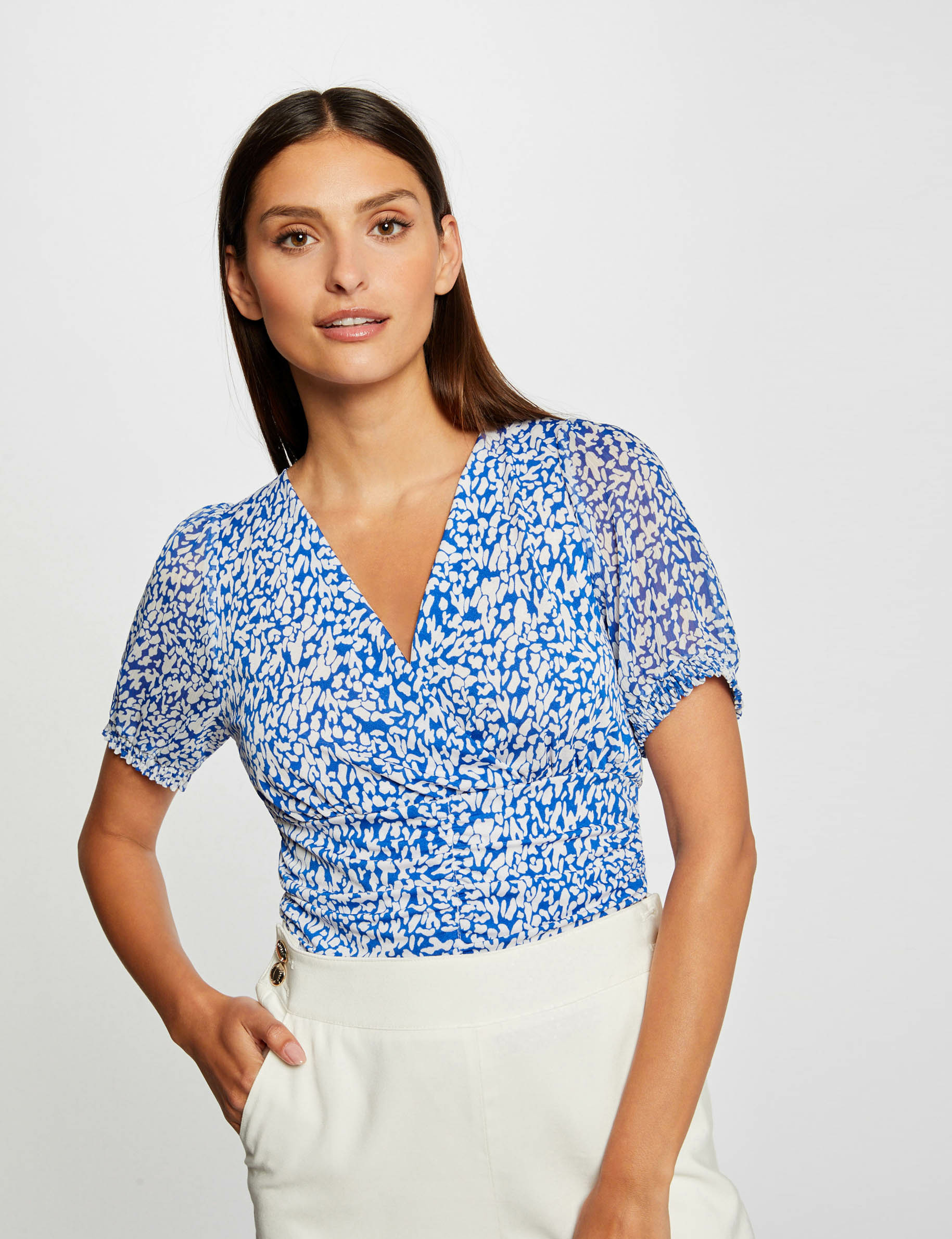 Camiseta manga corta estampado abstracto azul mujer