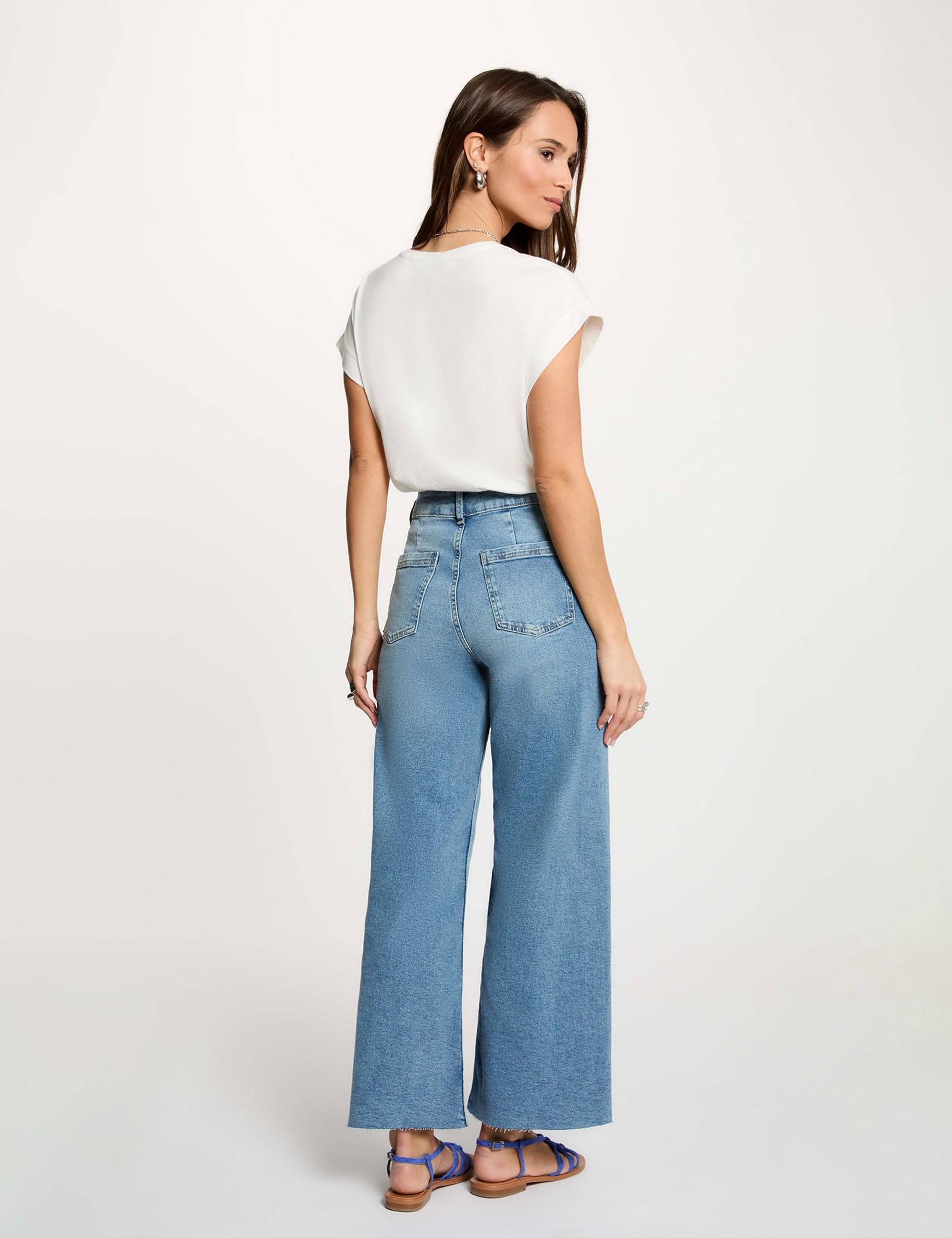 Vaquero ancho de tiro alto denim doble stone mujer