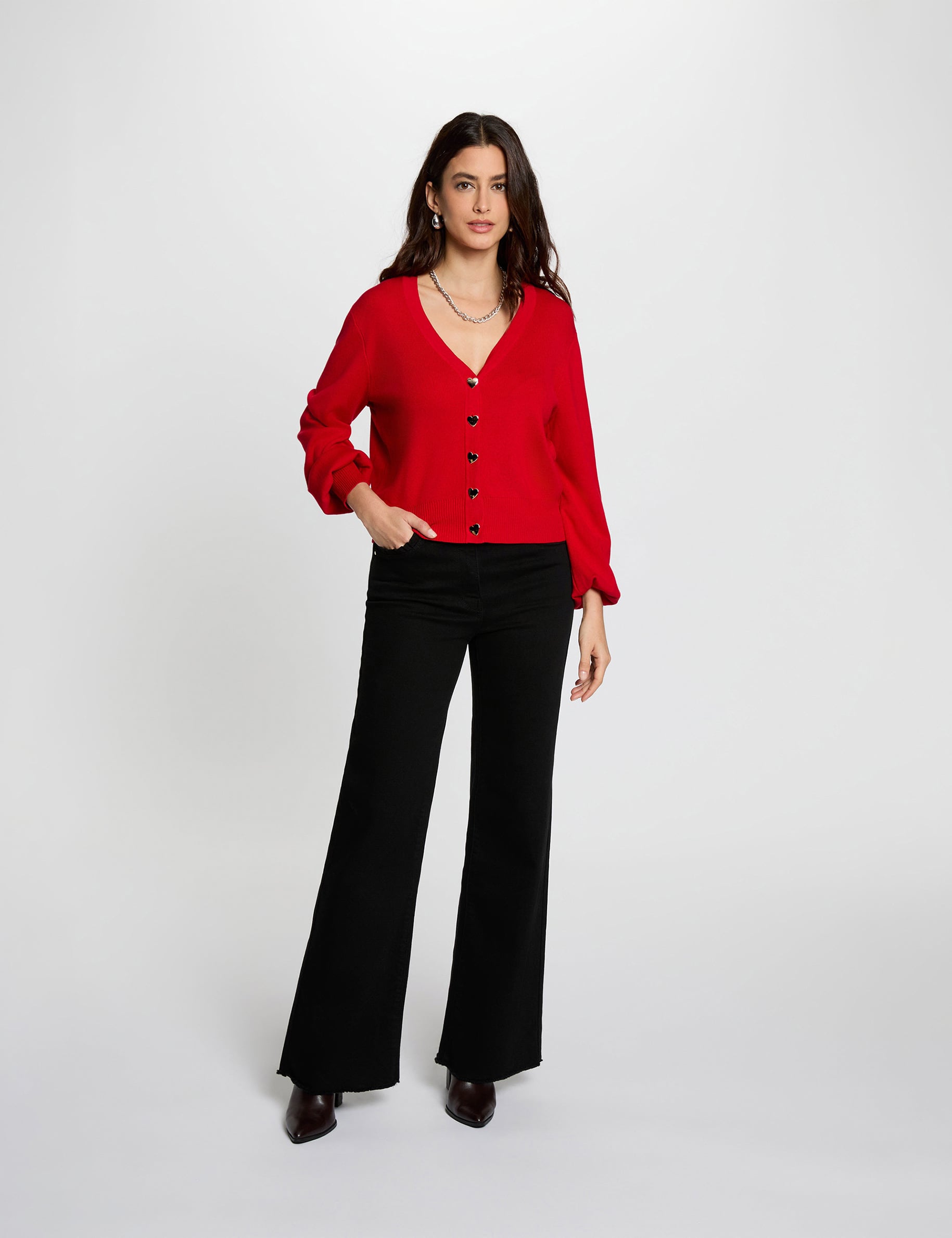 Chaleco ajustado cuello en v rojo mujer