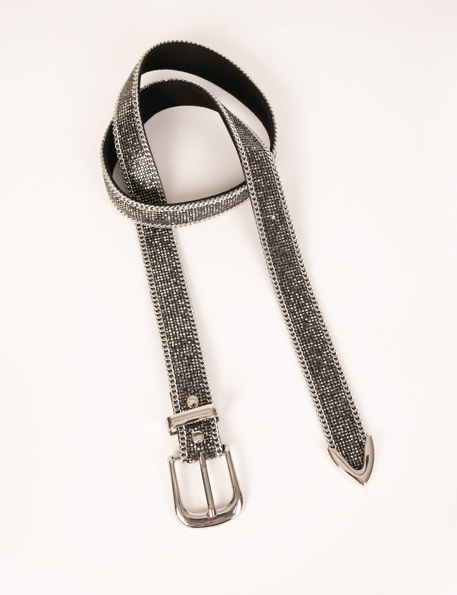 cinturon con strass y cadenas gris claro mujer Cinturón con strass y cadenas gris claro mujer