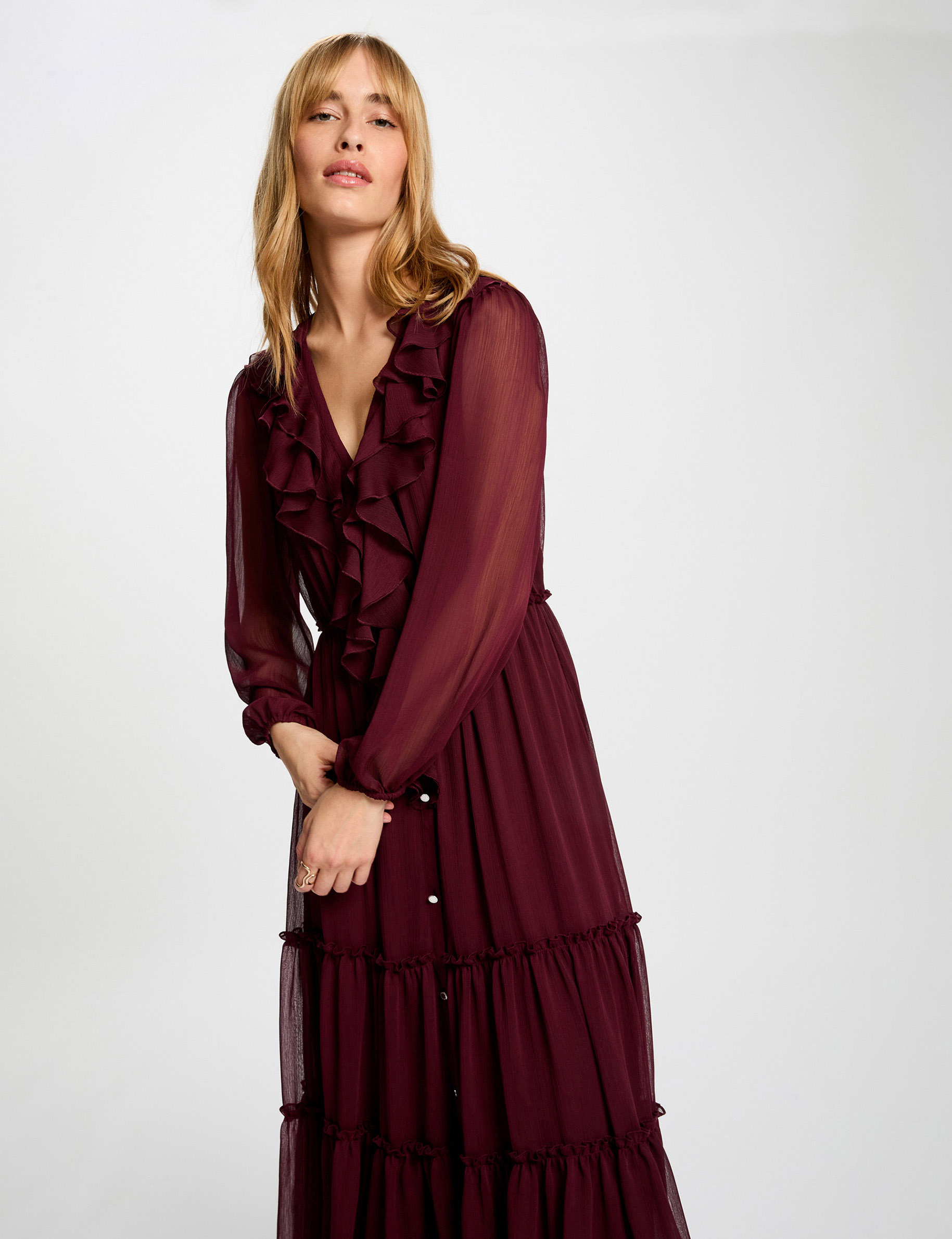 Vestido largo fluido ciruela mujer