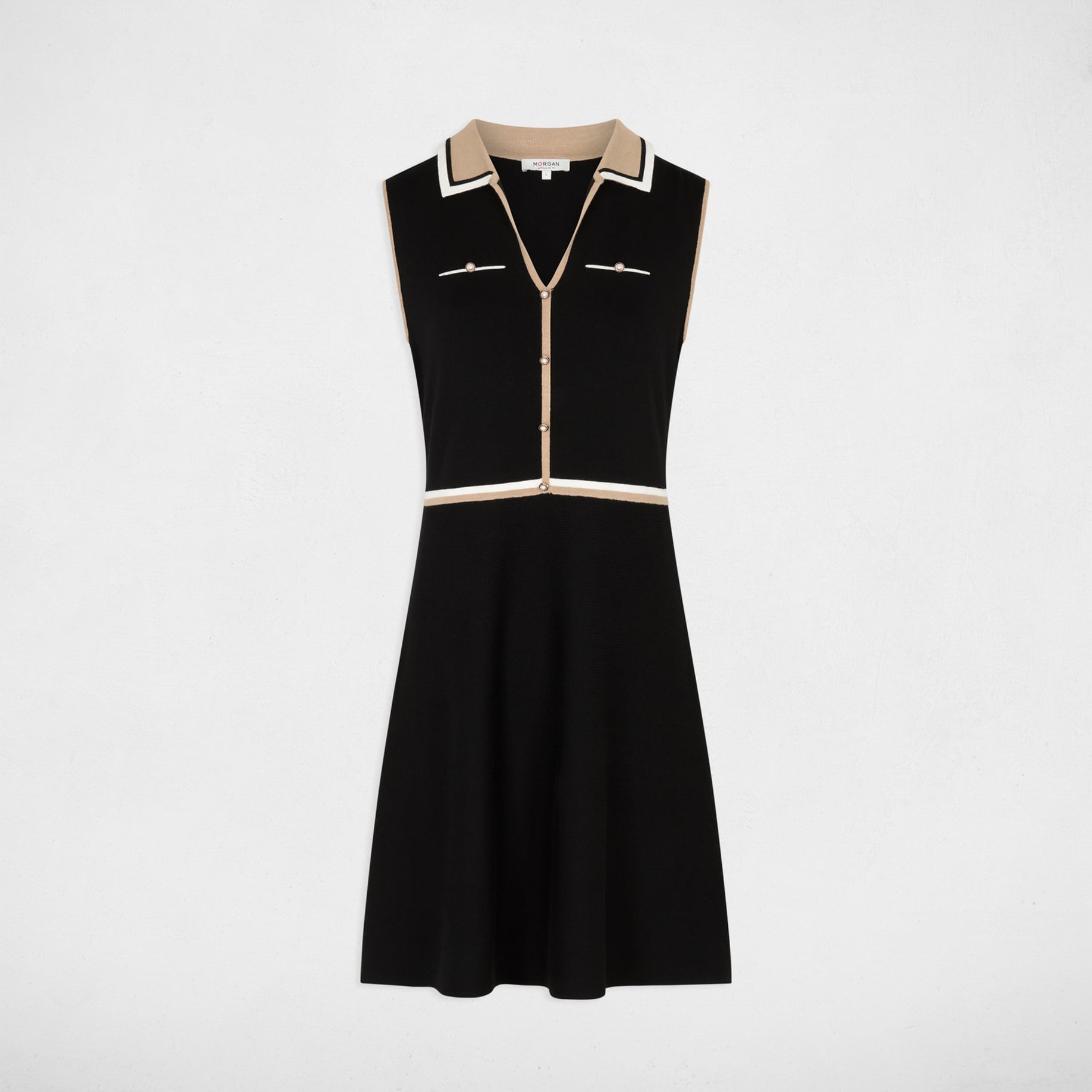 Vestido de punto con cuello vuelto negro mujer