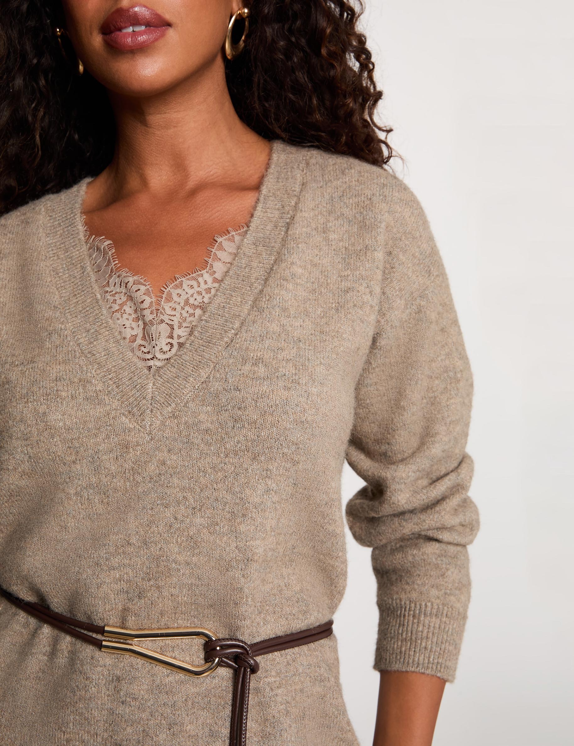 Vestido de punto con cuello en v topo mujer