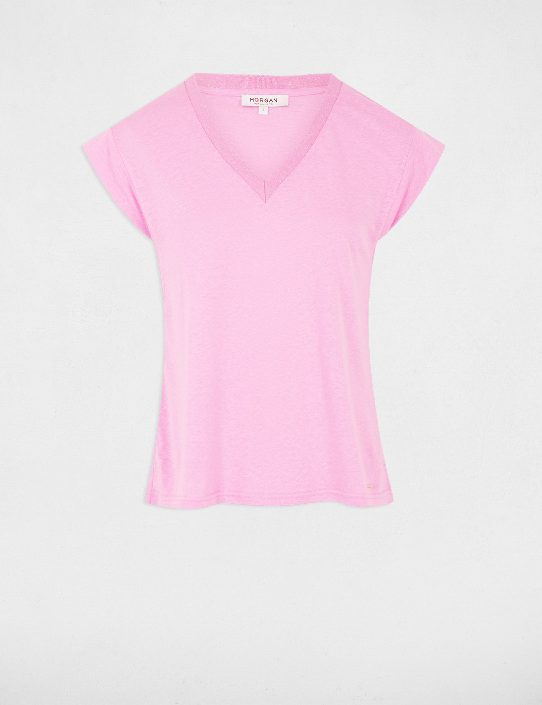 camiseta manga corta con escote en v rosa mujer Camiseta manga corta con escote en V rosa mujer