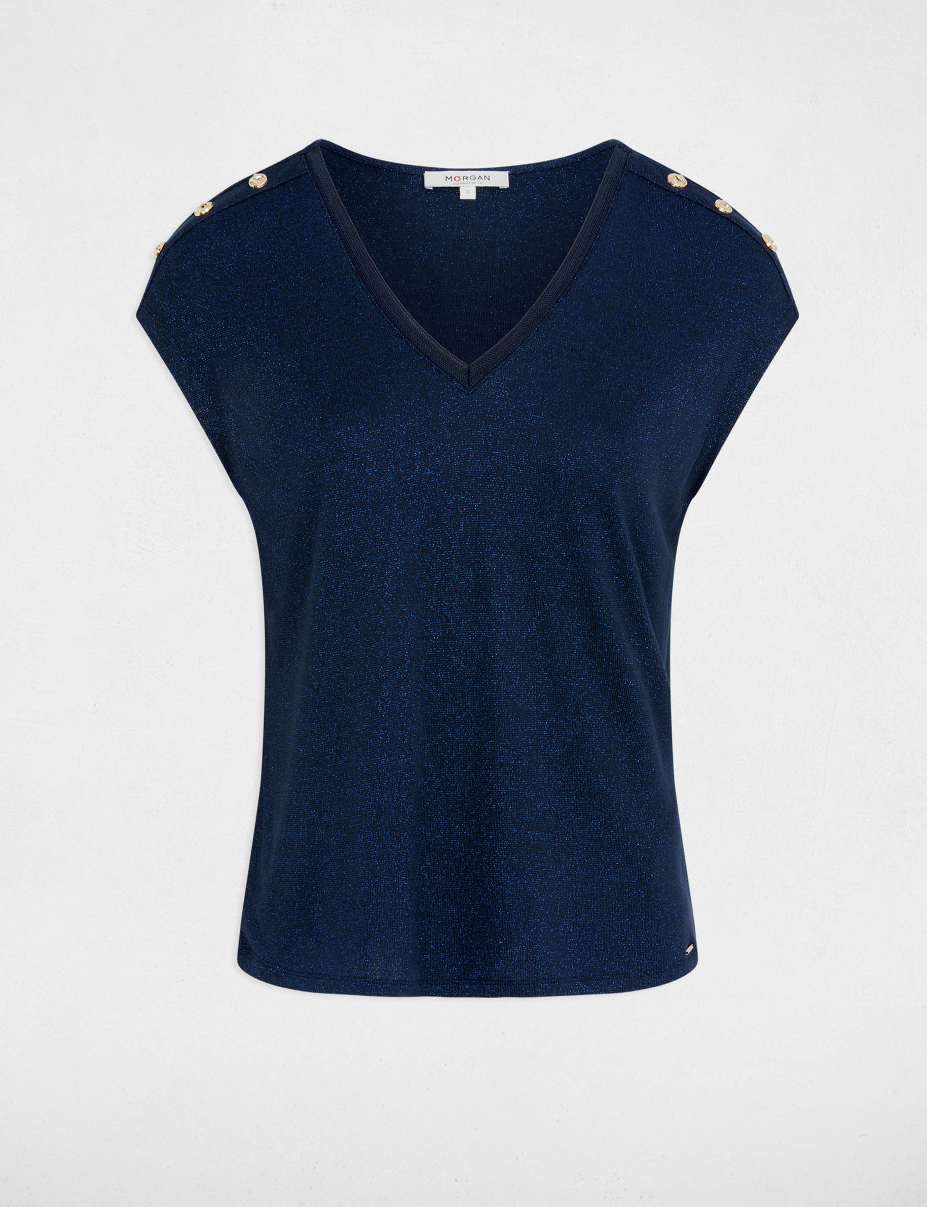 Camiseta cuello v con botones azul marino mujer
