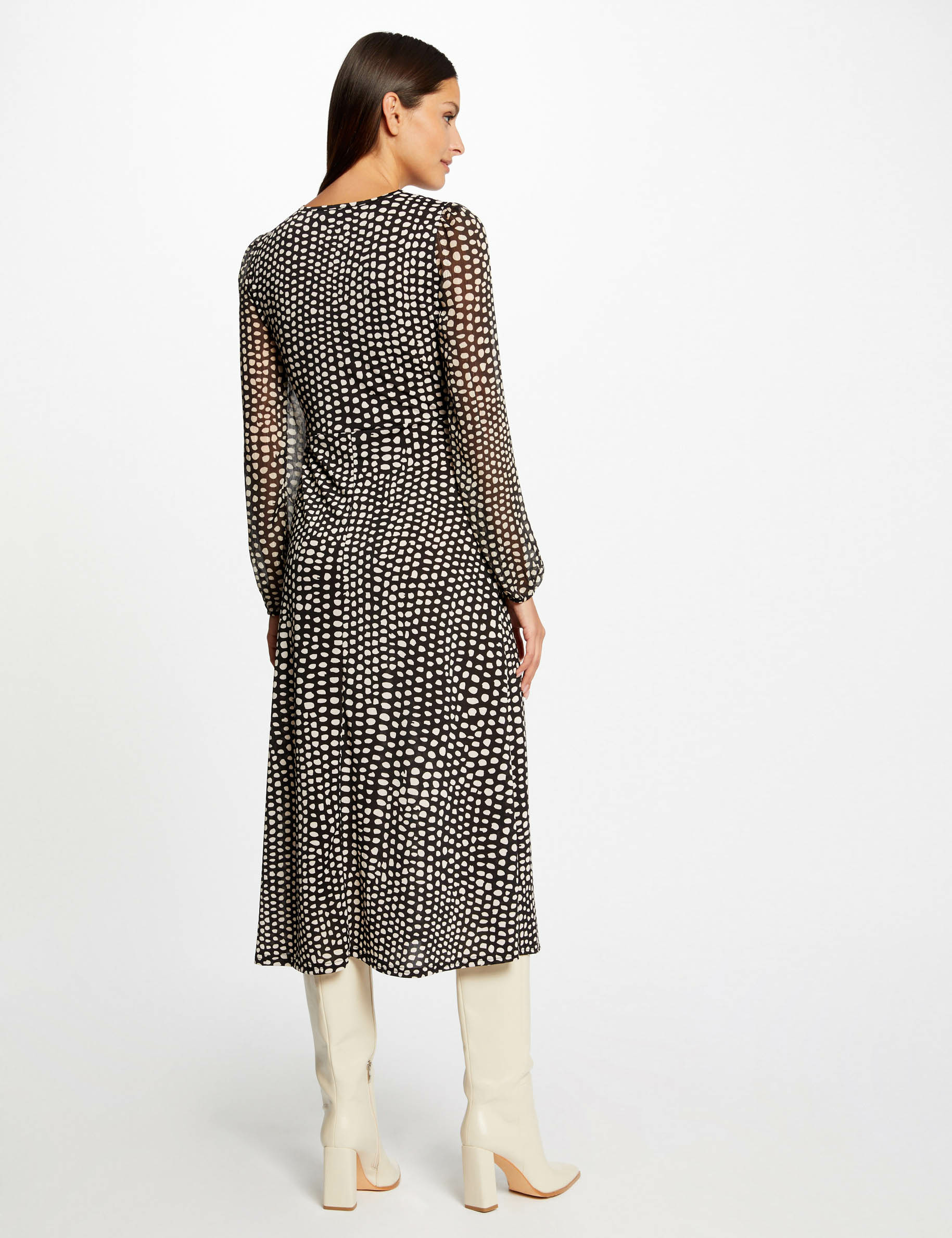 vestido largo recto estampado de lunares negro mujer Vestido largo recto estampado de lunares negro mujer