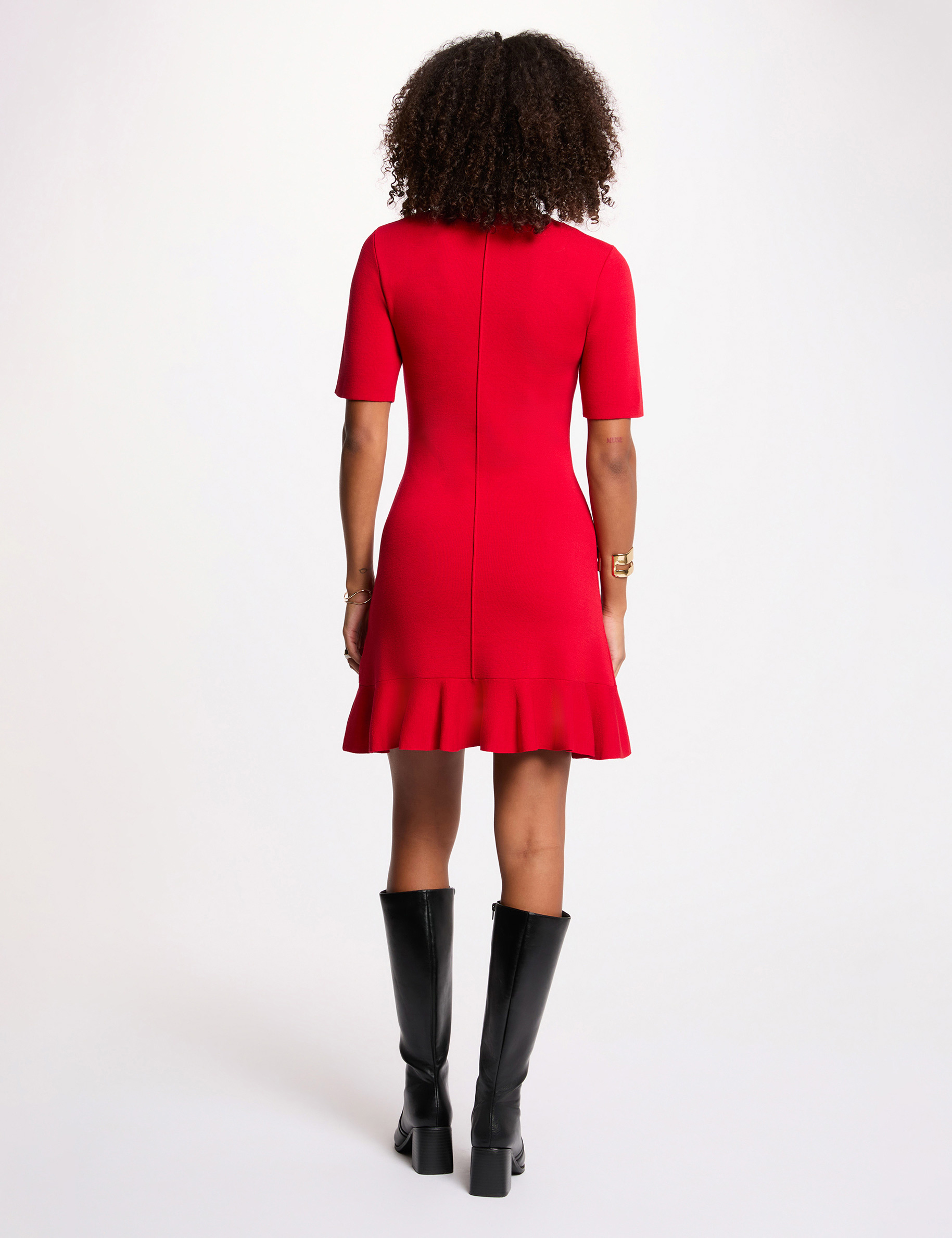 Vestido de punto corto ajustado rojo mujer