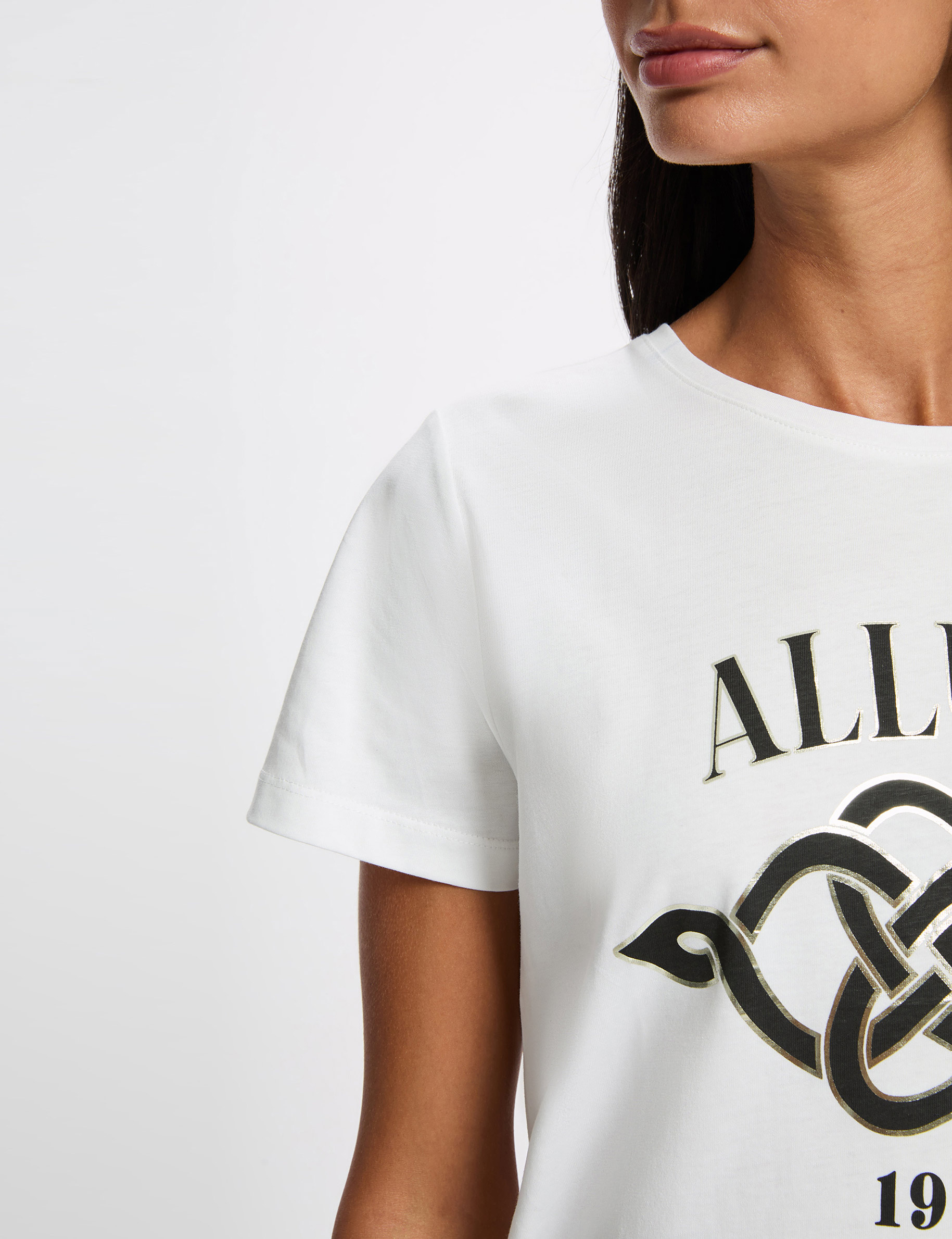 Camiseta estampada cuello redondo blanco mujer