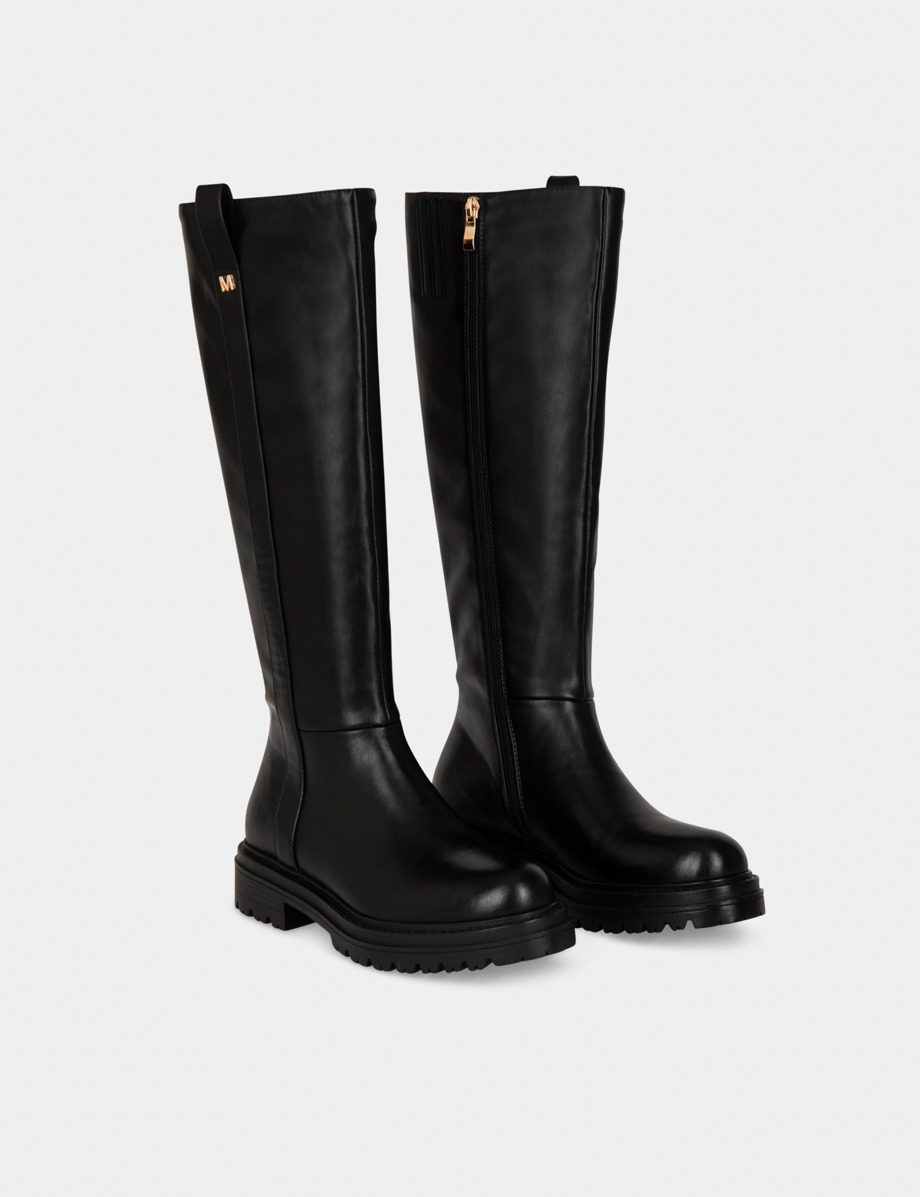 botas planos con suela gruesa negro mujer Botas planos con suela gruesa negro mujer