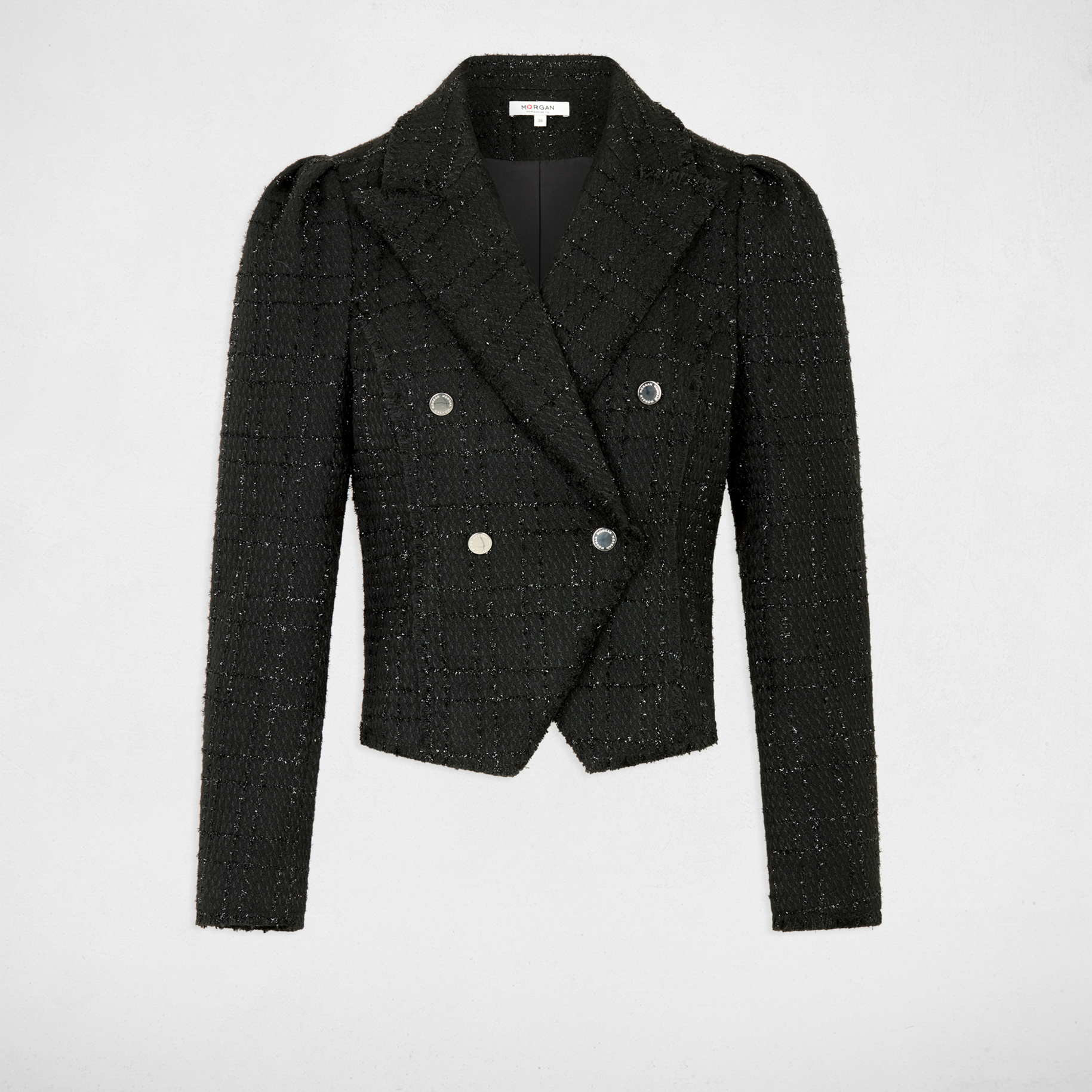 Chaqueta entallada de tweed negro mujer